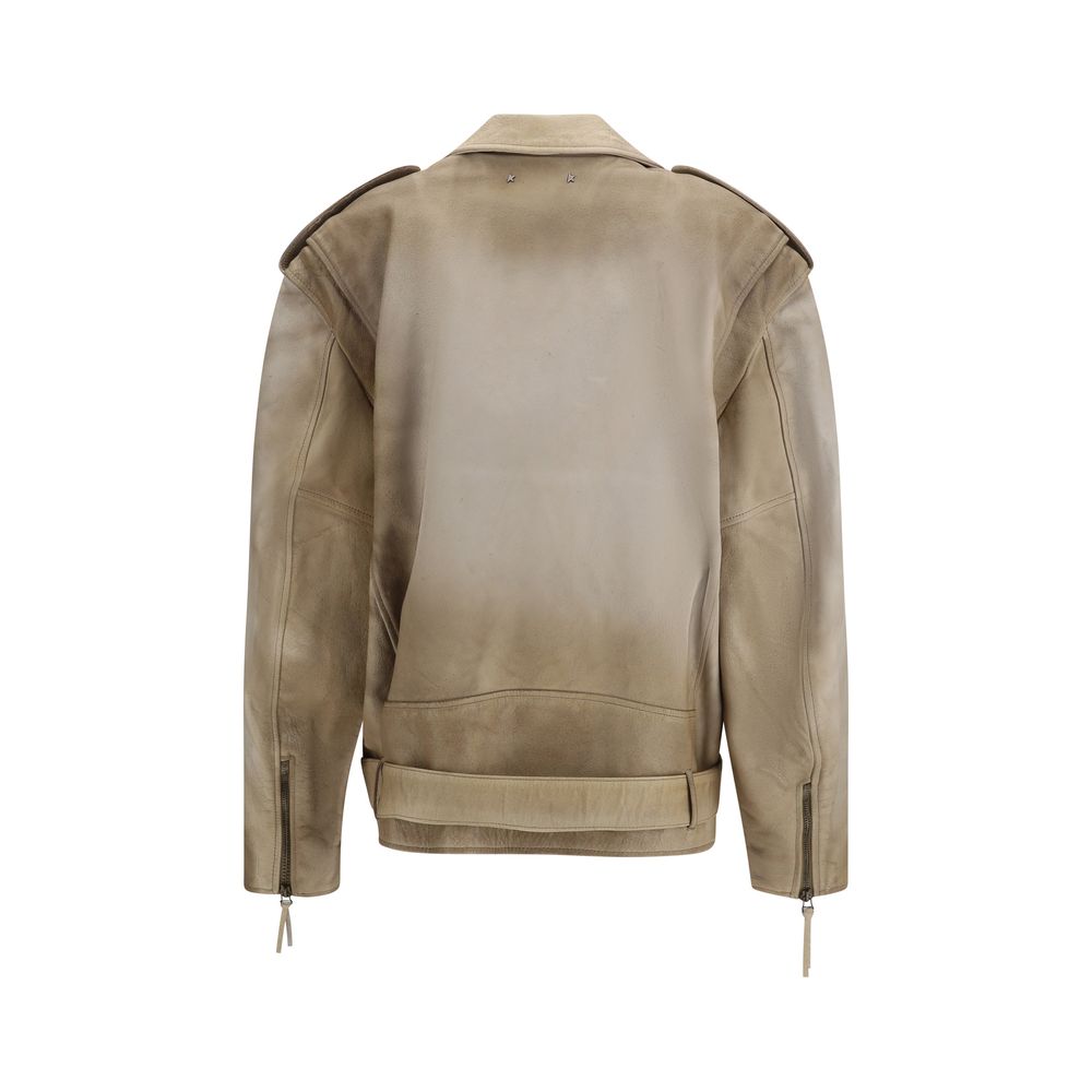 Golden Goose Beige Buffalo Leather Biker Women's Jacket
