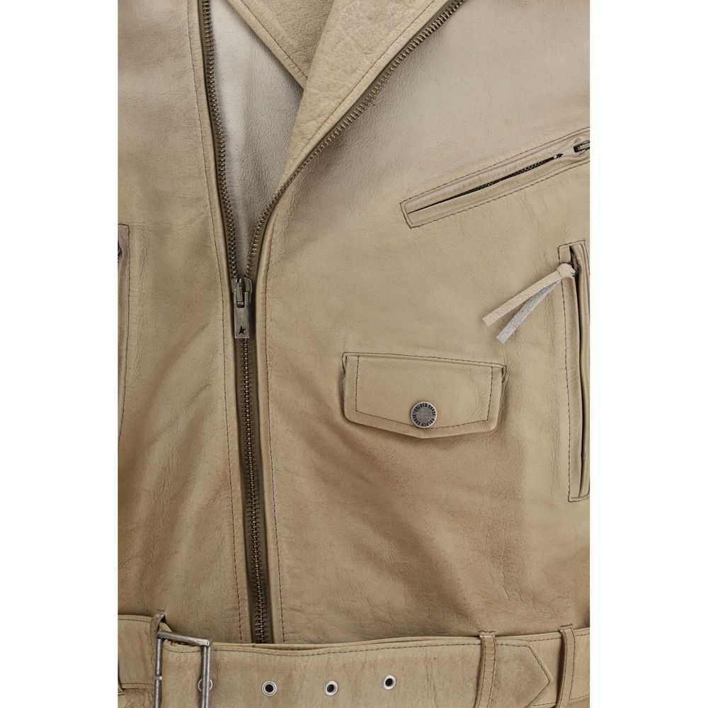 Golden Goose Beige Buffalo Leather Biker Women's Jacket