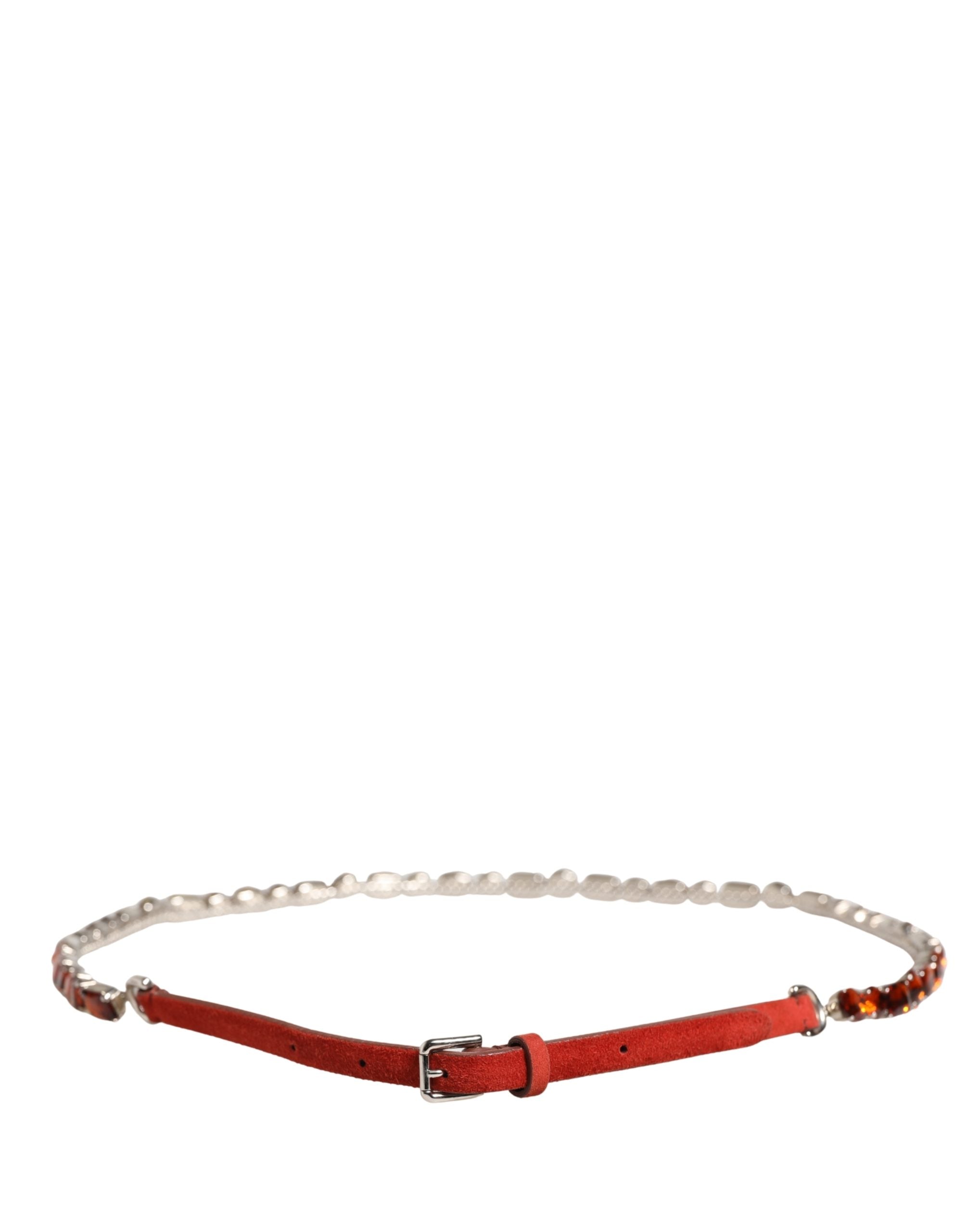 Dolce & Gabbana Red Velvet Crystals Chain Embellished Women's Belt