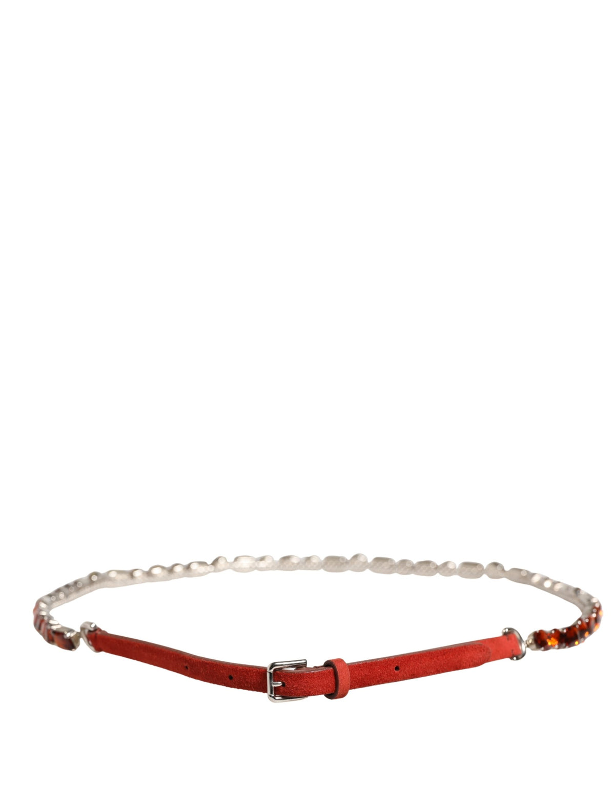 Dolce & Gabbana Red Velvet Crystals Chain Embellished Women's Belt