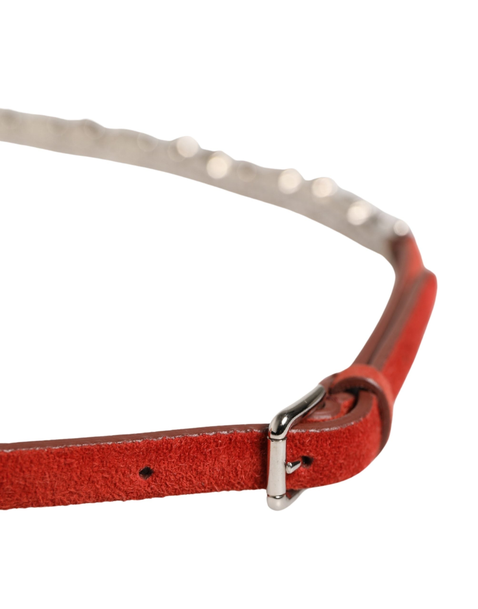 Dolce & Gabbana Red Velvet Crystals Chain Embellished Women's Belt