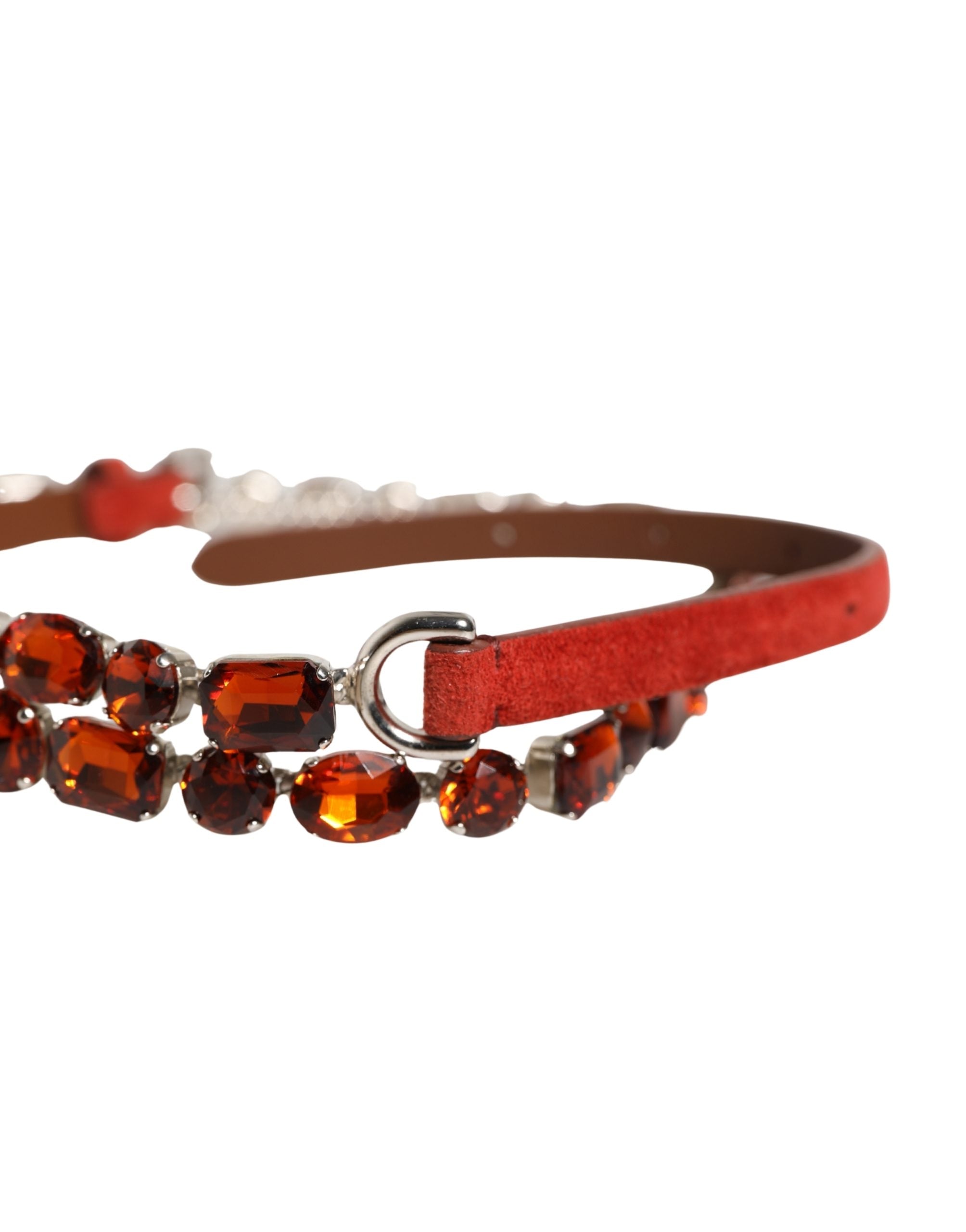 Dolce & Gabbana Red Velvet Crystals Chain Embellished Women's Belt