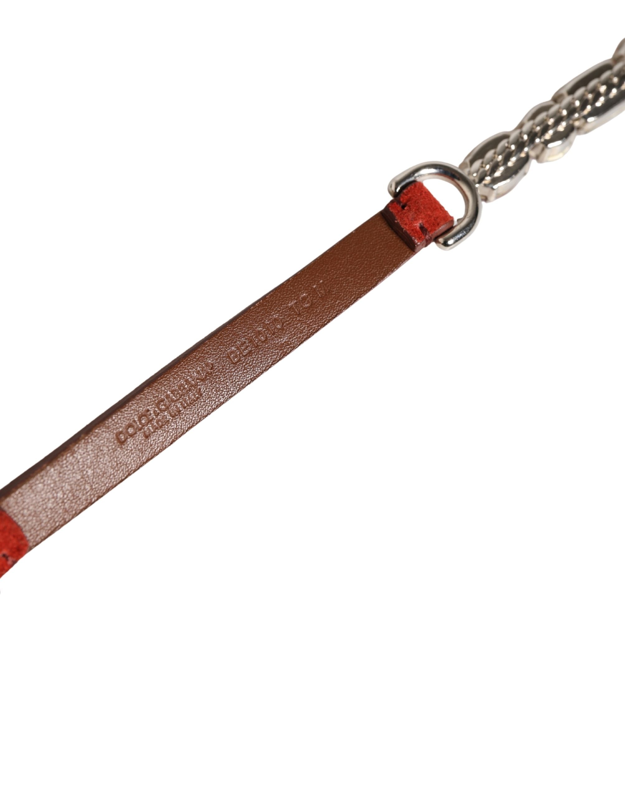 Dolce & Gabbana Red Velvet Crystals Chain Embellished Women's Belt