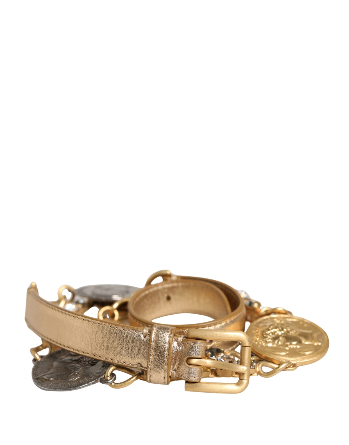 Dolce & Gabbana Gold Brass Chain Coin Embellished Metal Buckle Women's Belt