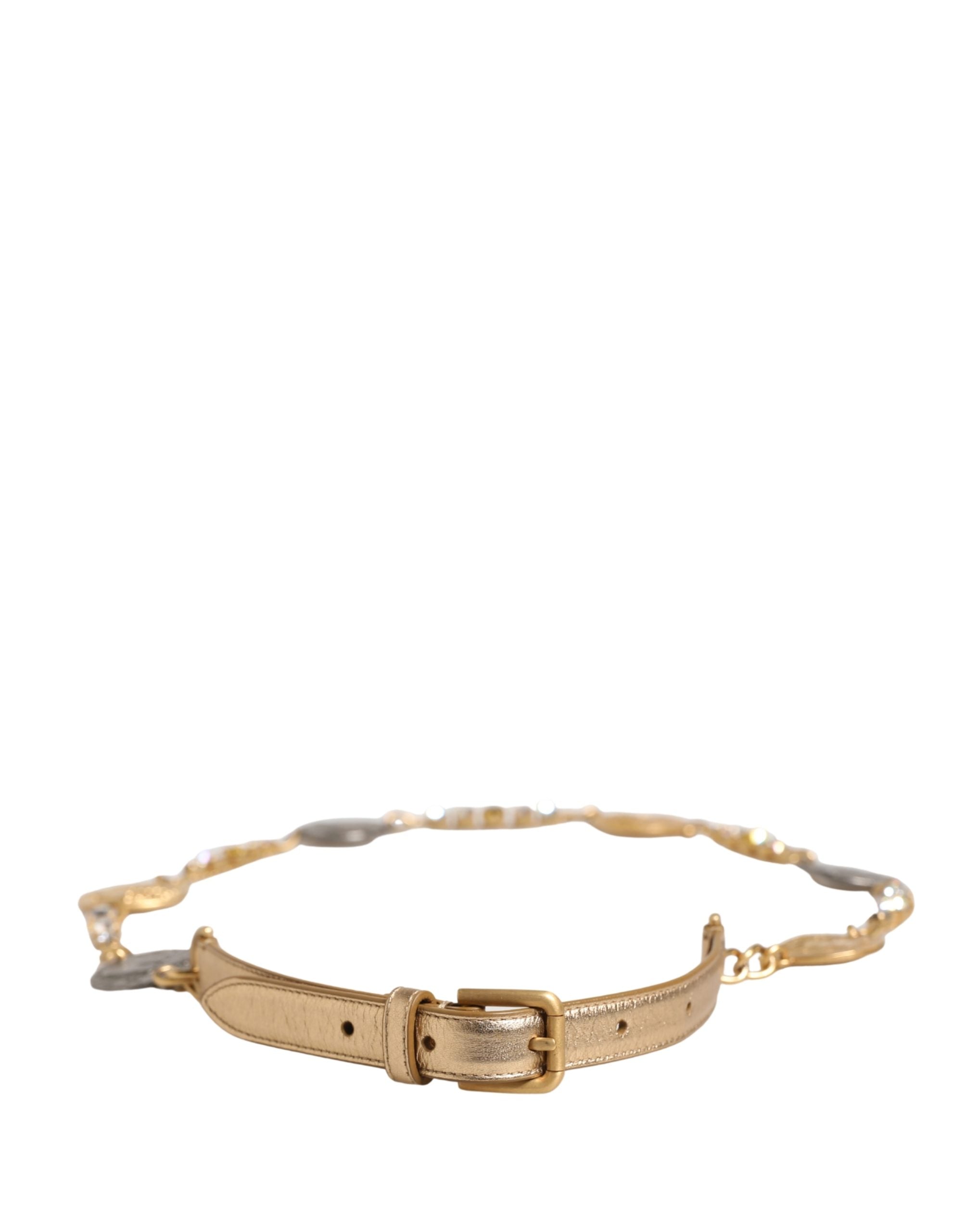 Dolce & Gabbana Gold Brass Chain Coin Embellished Metal Buckle Women's Belt
