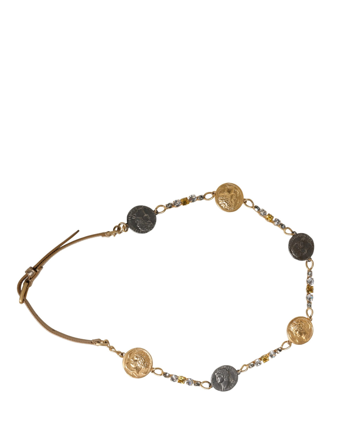 Dolce & Gabbana Gold Brass Chain Coin Embellished Metal Buckle Women's Belt