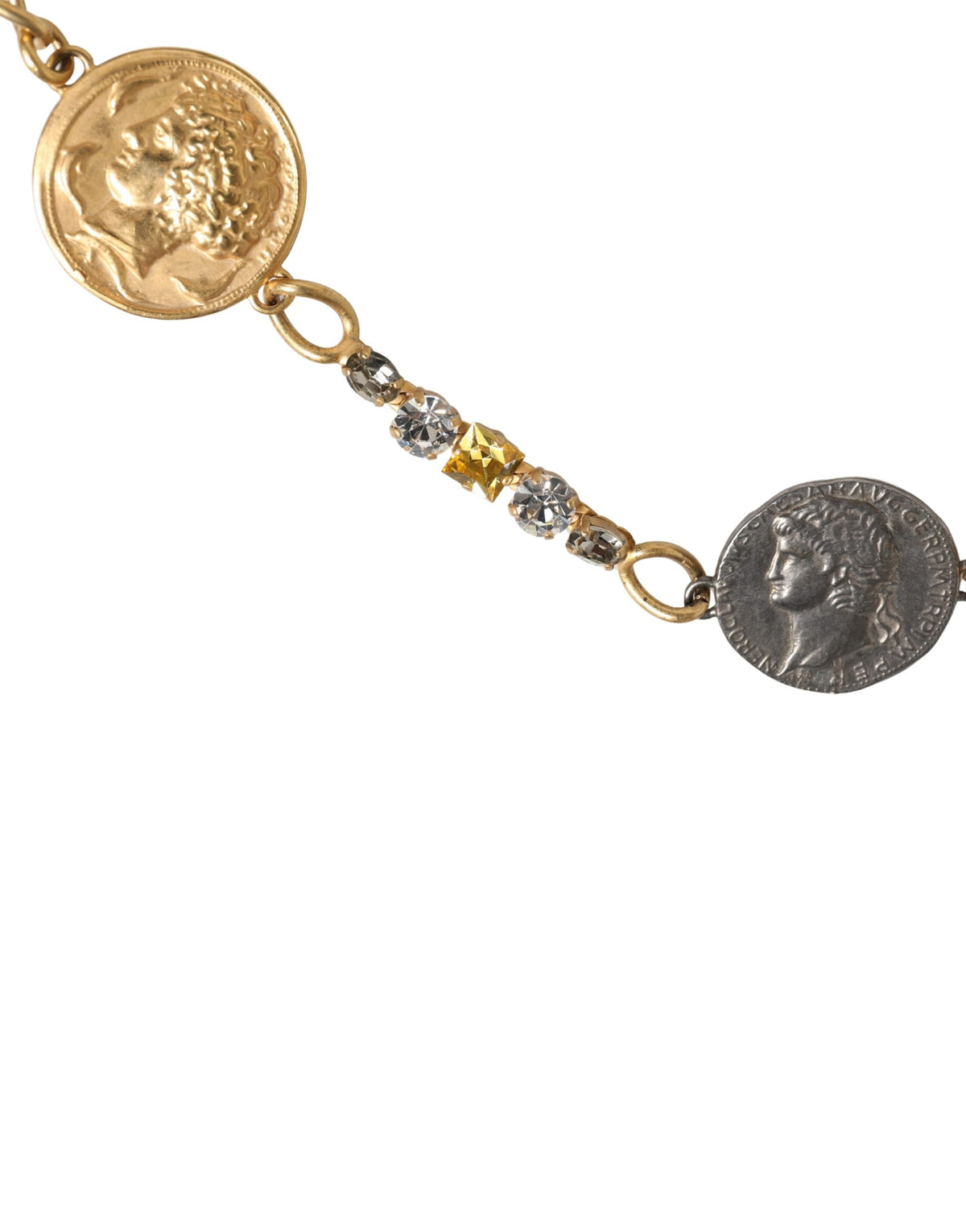 Dolce & Gabbana Gold Brass Chain Coin Embellished Metal Buckle Women's Belt