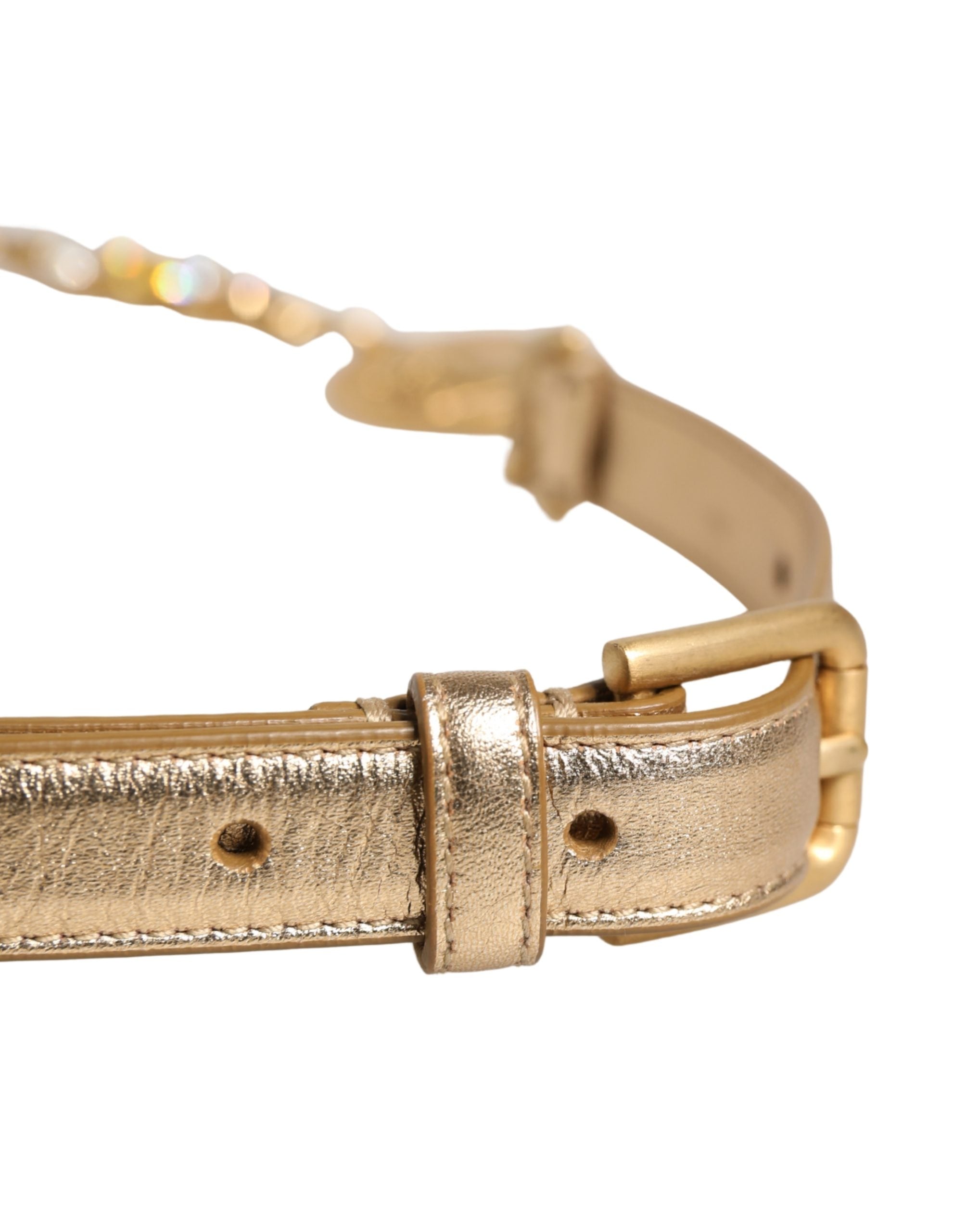 Dolce & Gabbana Gold Brass Chain Coin Embellished Metal Buckle Women's Belt
