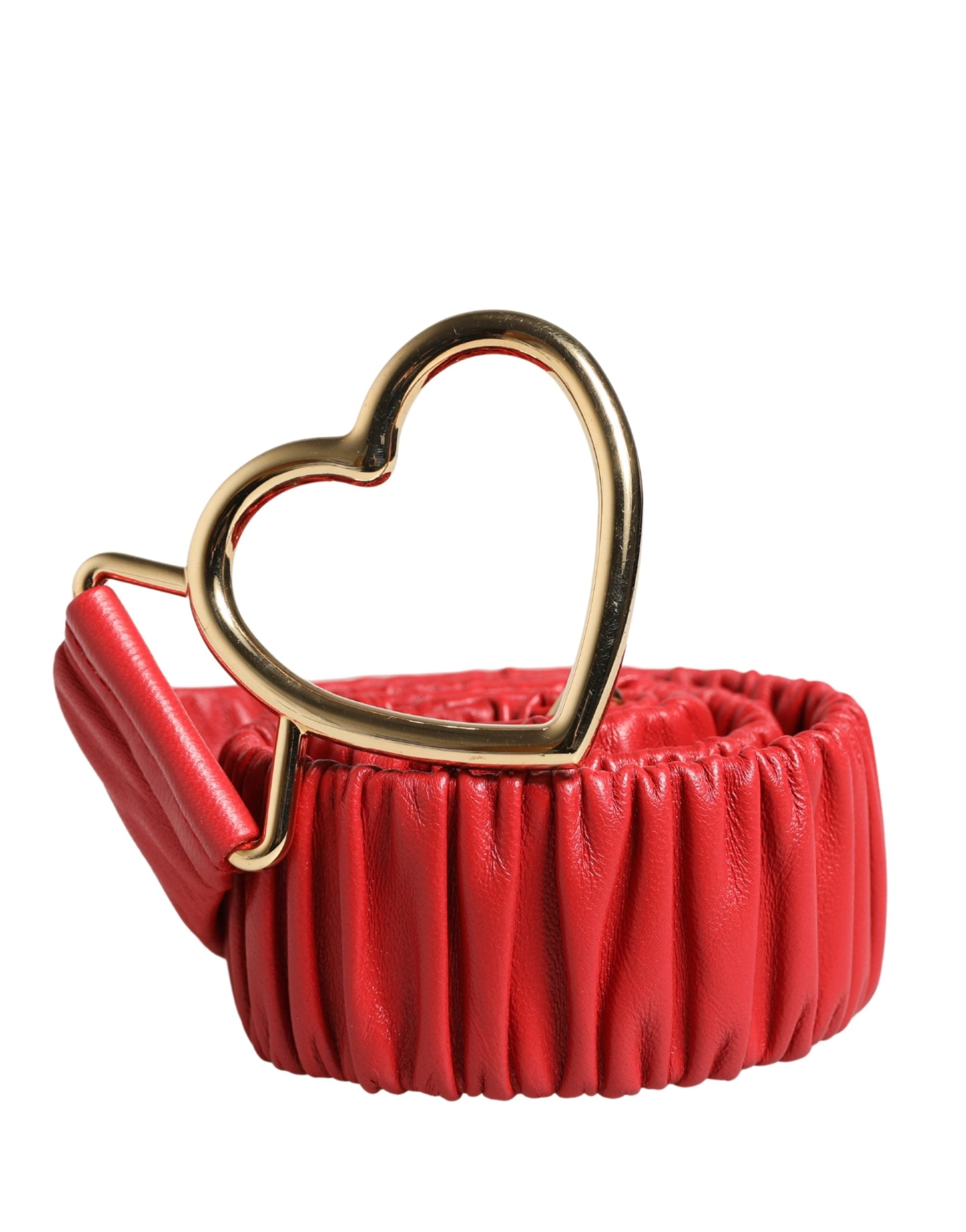 Dolce & Gabbana Red Leather Gold Heart Metal Buckle Women's Belt