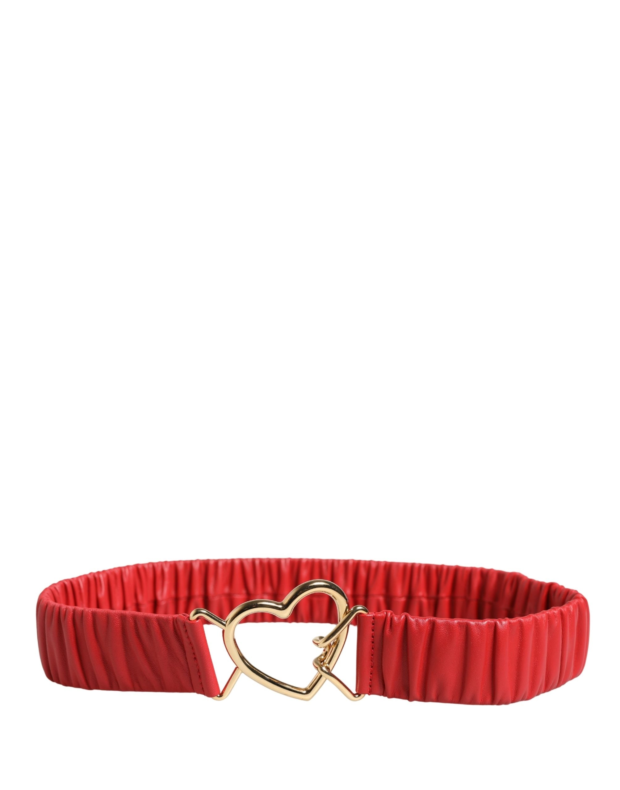 Dolce & Gabbana Red Leather Gold Heart Metal Buckle Women's Belt