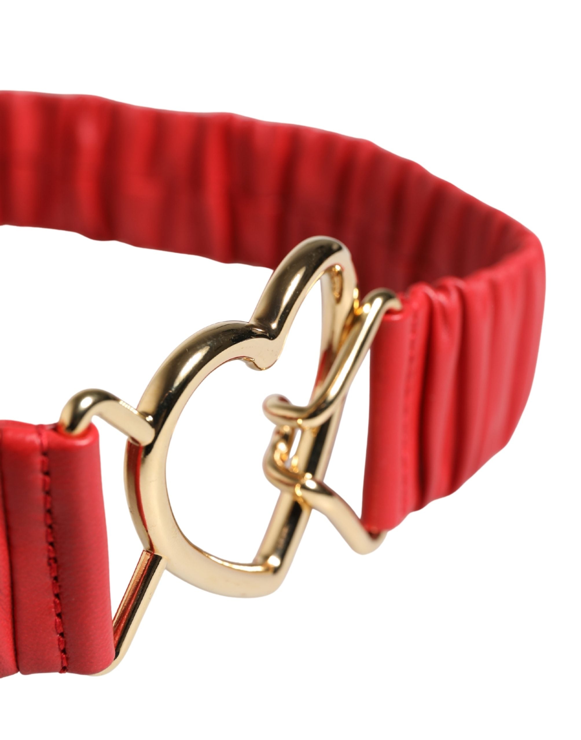 Dolce & Gabbana Red Leather Gold Heart Metal Buckle Women's Belt