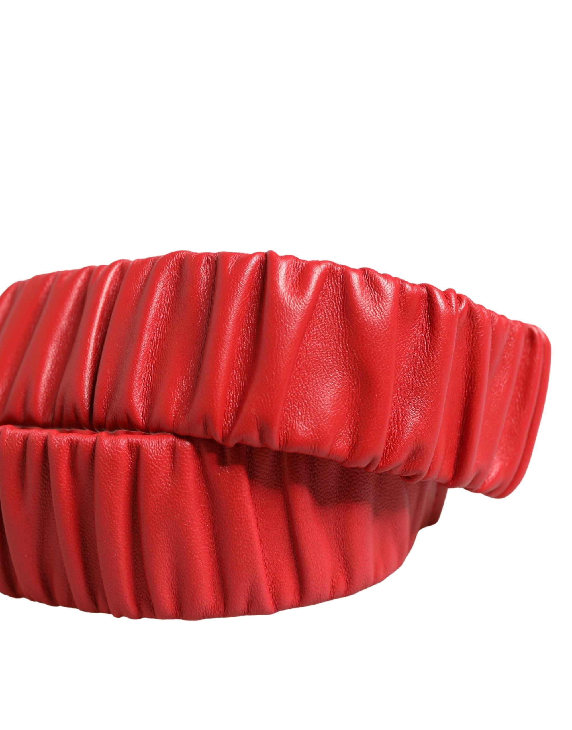 Dolce & Gabbana Red Leather Gold Heart Metal Buckle Women's Belt