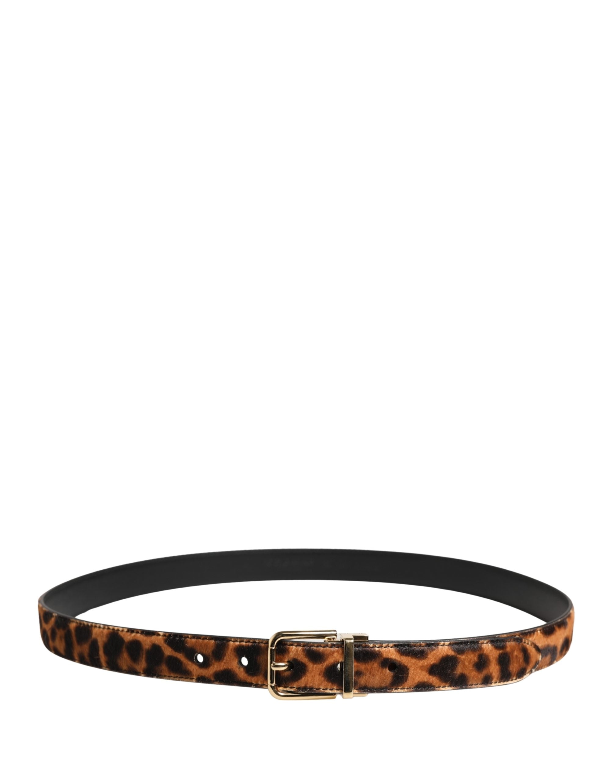 Dolce & Gabbana Brown Calf Fur Leopard Metal Buckle Women's Belt