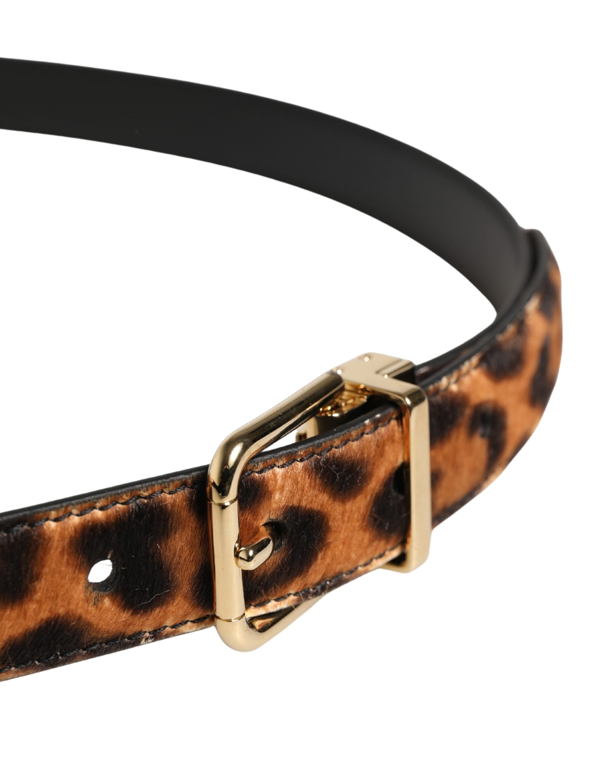 Dolce & Gabbana Brown Calf Fur Leopard Metal Buckle Women's Belt