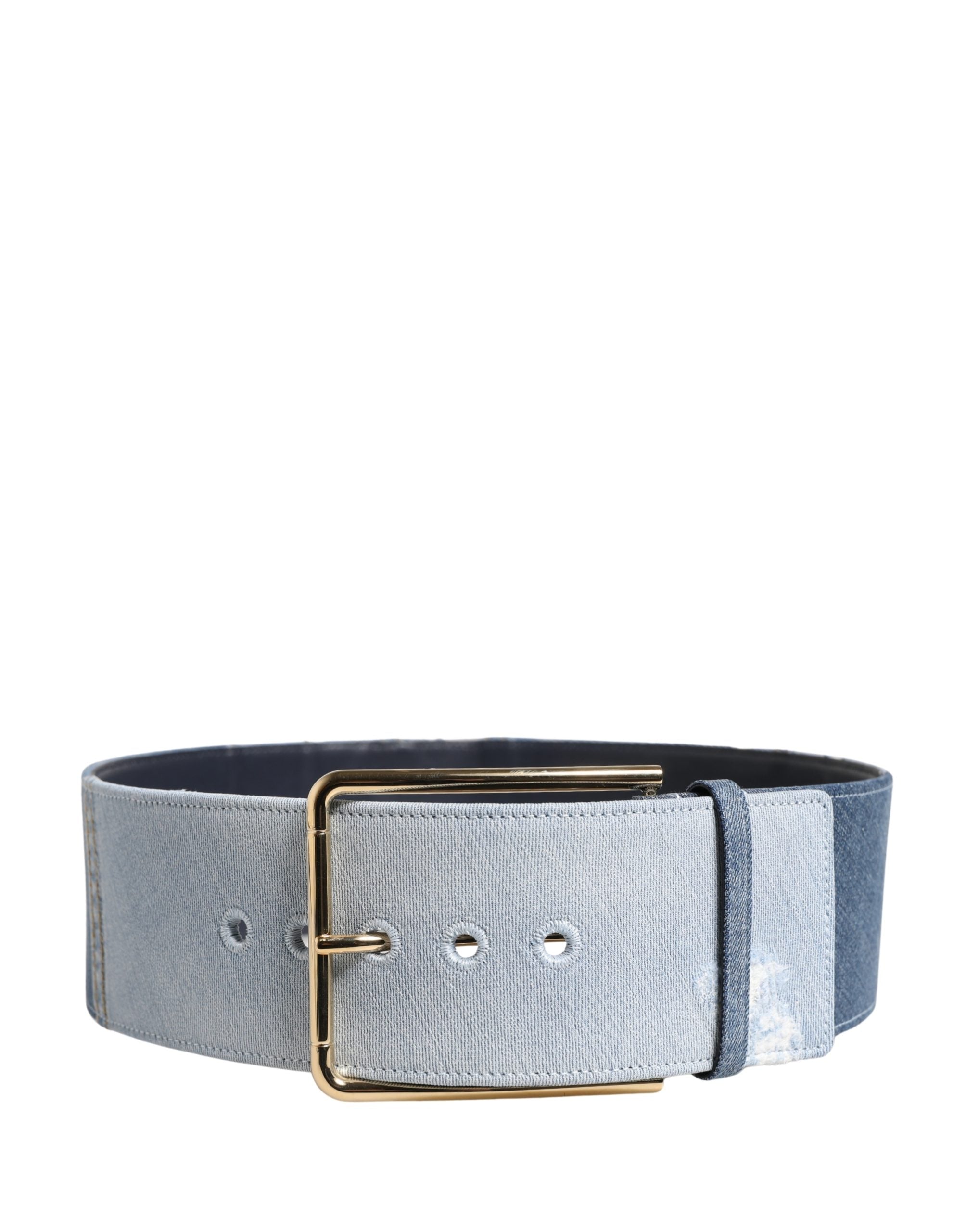 Dolce & Gabbana Blue Two Tone Denim Gold Metal Buckle Women's Belt