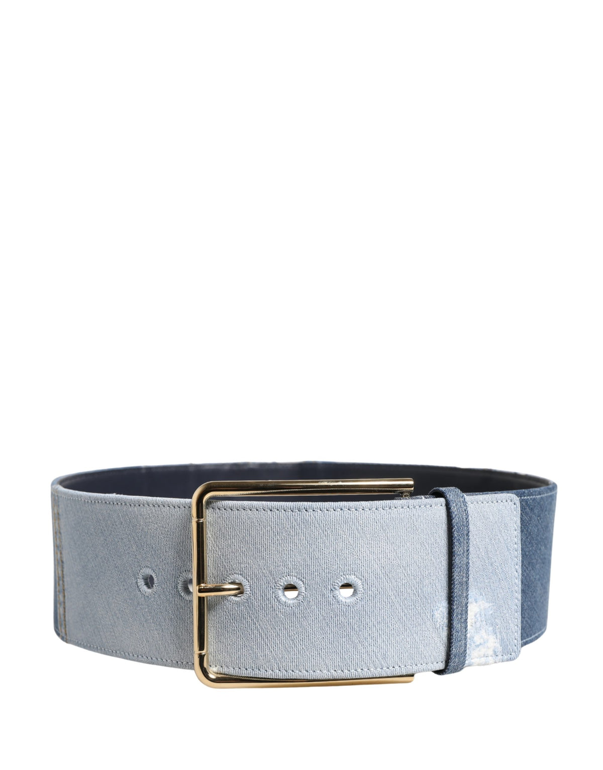 Dolce & Gabbana Blue Two Tone Denim Gold Metal Buckle Women's Belt