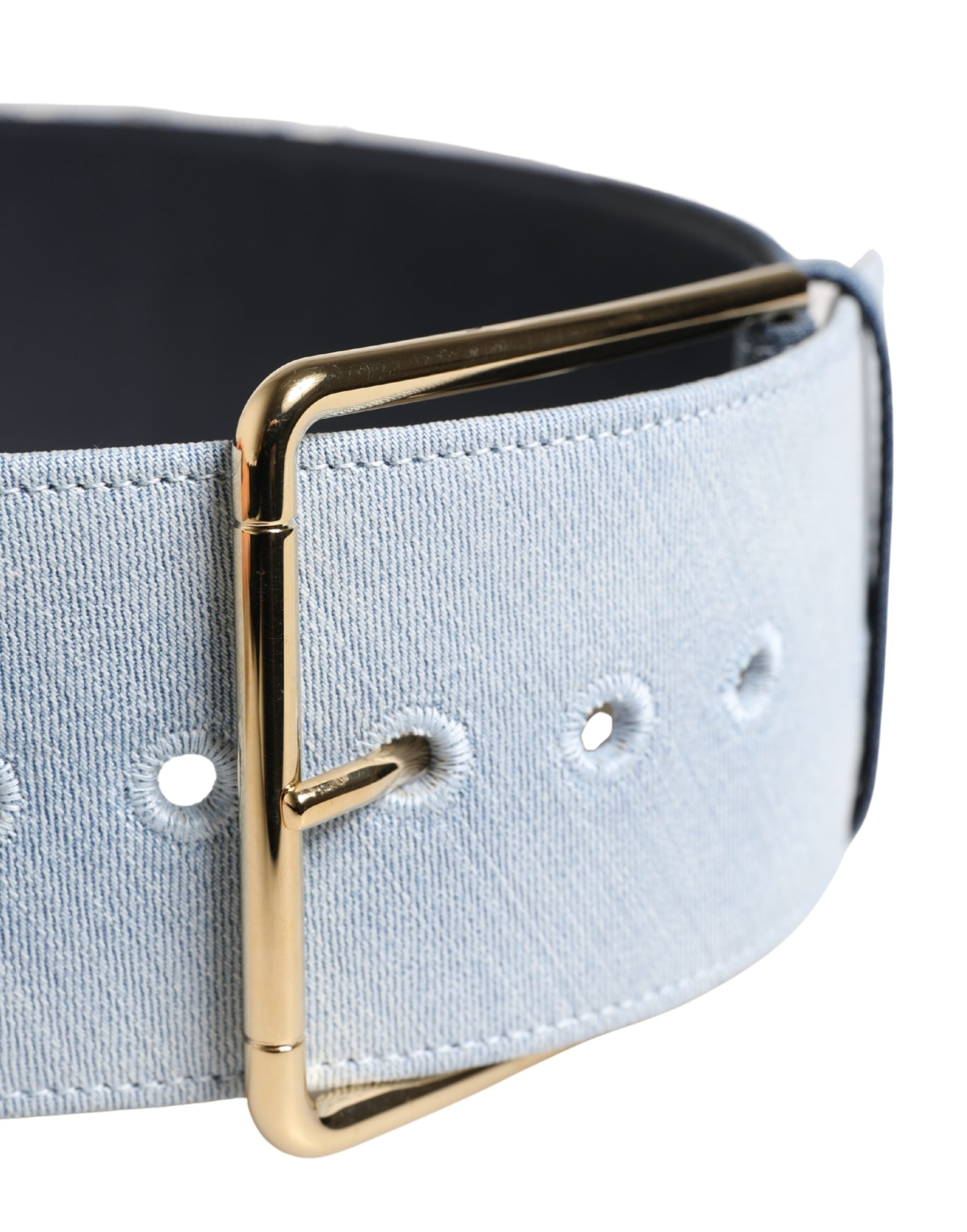 Dolce & Gabbana Blue Two Tone Denim Gold Metal Buckle Women's Belt