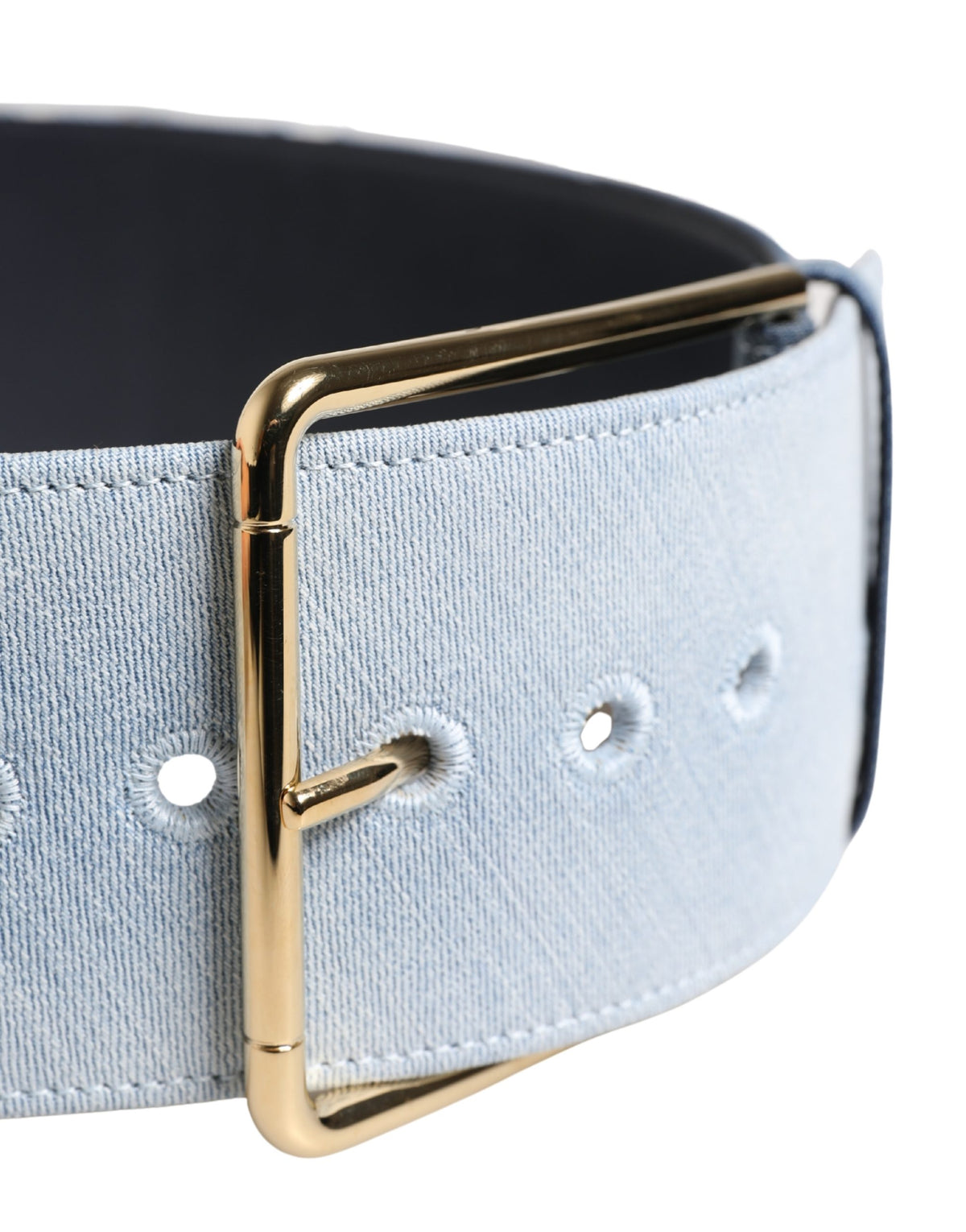Dolce & Gabbana Blue Two Tone Denim Gold Metal Buckle Women's Belt