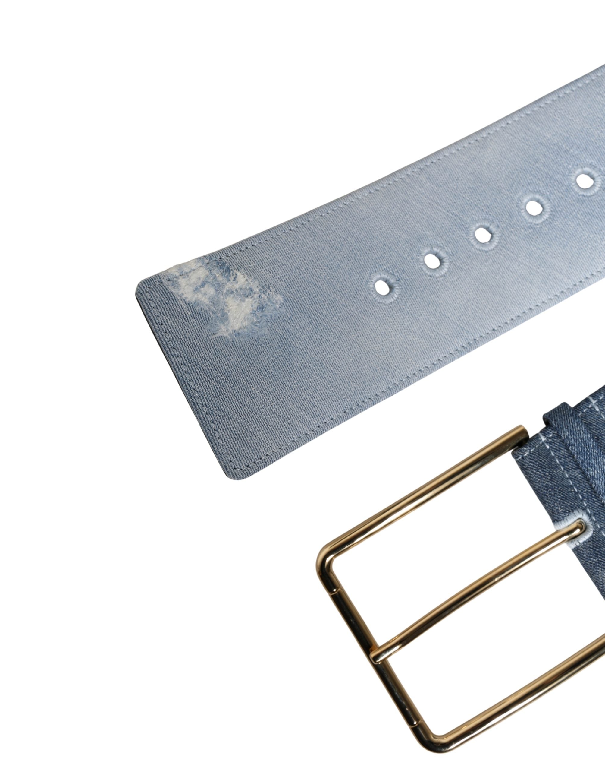 Dolce & Gabbana Blue Two Tone Denim Gold Metal Buckle Women's Belt