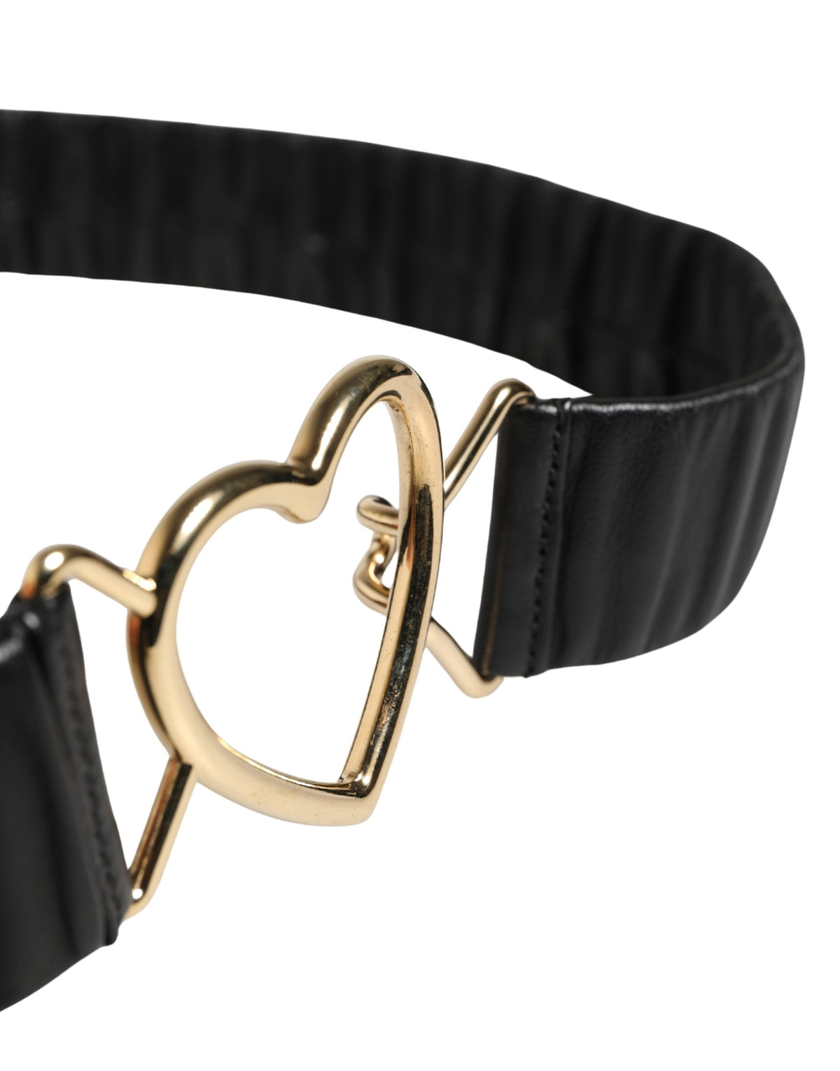 Dolce & Gabbana Black Leather Gold Heart Metal Buckle Women's Belt