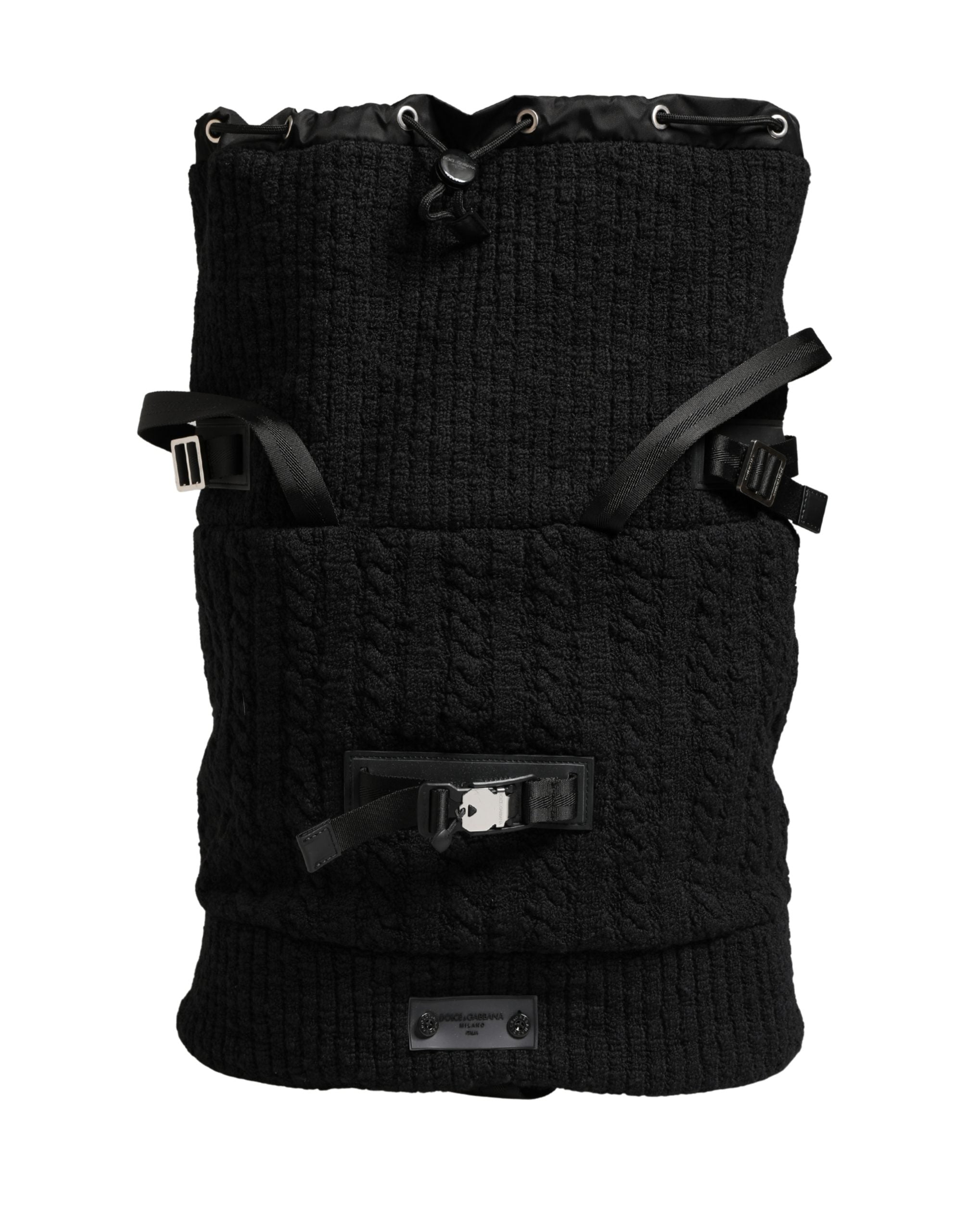 Dolce & Gabbana Black Tricot Wool Blend Duffel Backpack Travel Borse Men's Bag