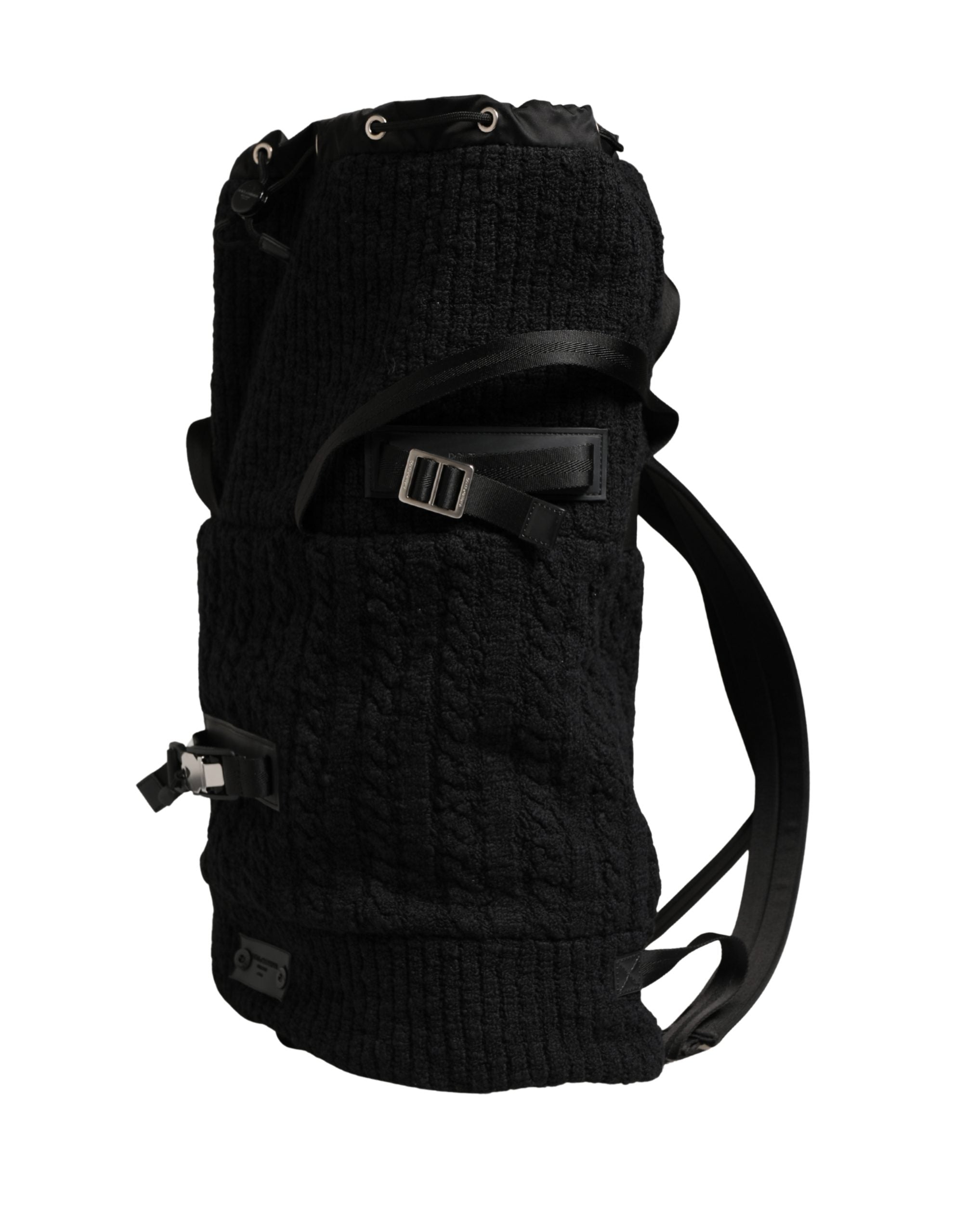 Dolce & Gabbana Black Tricot Wool Blend Duffel Backpack Travel Borse Men's Bag