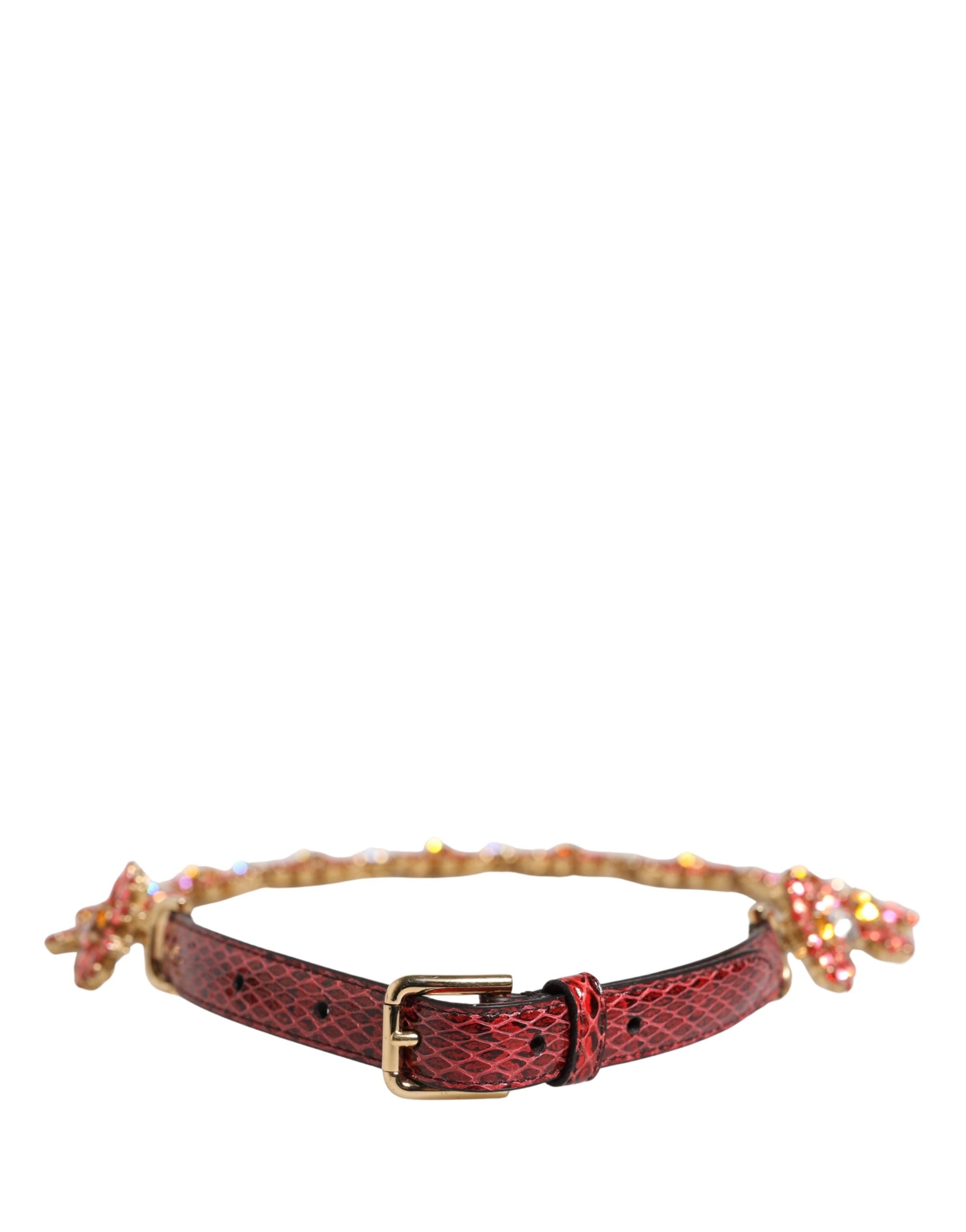 Dolce & Gabbana Red Leather Daisy Crystal Embellished Waist Women's Belt