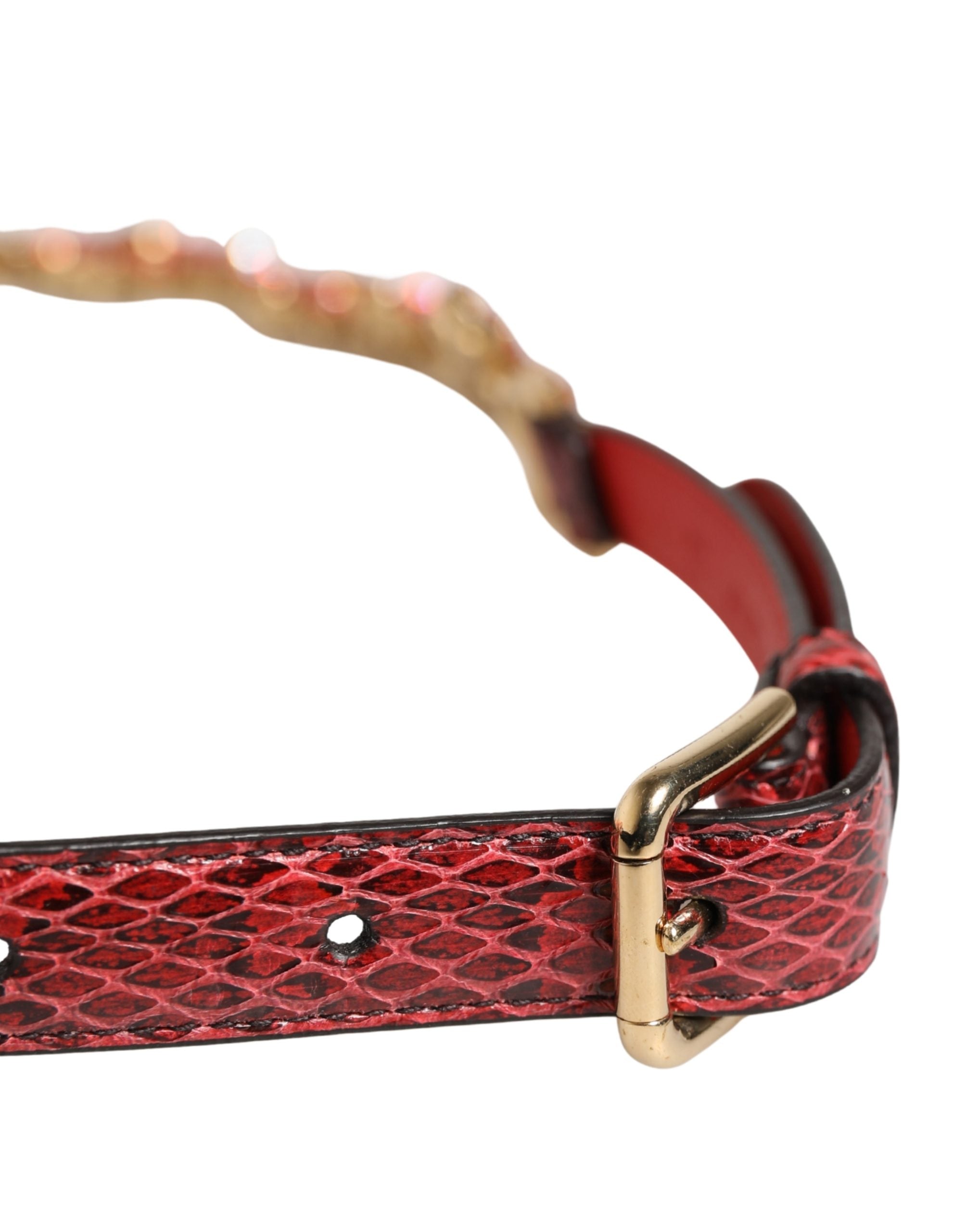 Dolce & Gabbana Red Leather Daisy Crystal Embellished Waist Women's Belt