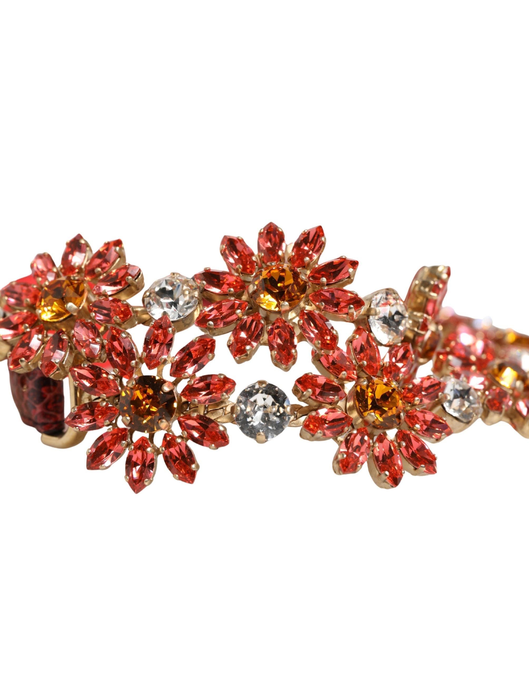 Dolce & Gabbana Red Leather Daisy Crystal Embellished Waist Women's Belt