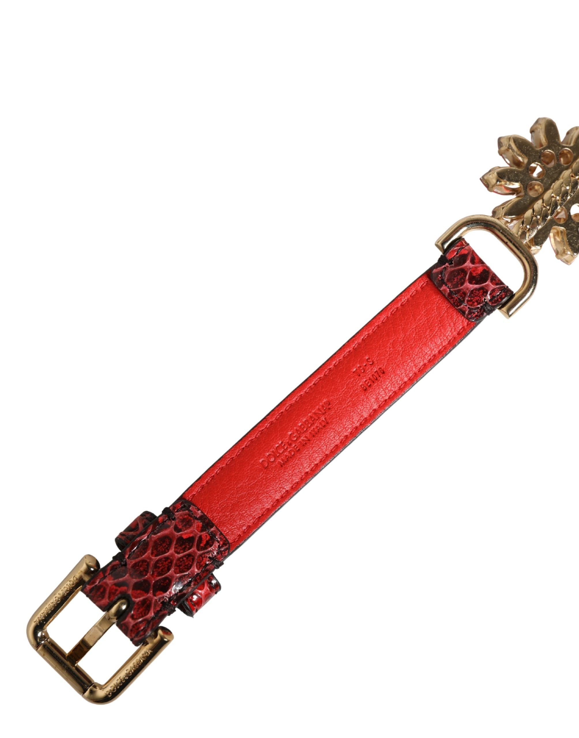 Dolce & Gabbana Red Leather Daisy Crystal Embellished Waist Women's Belt