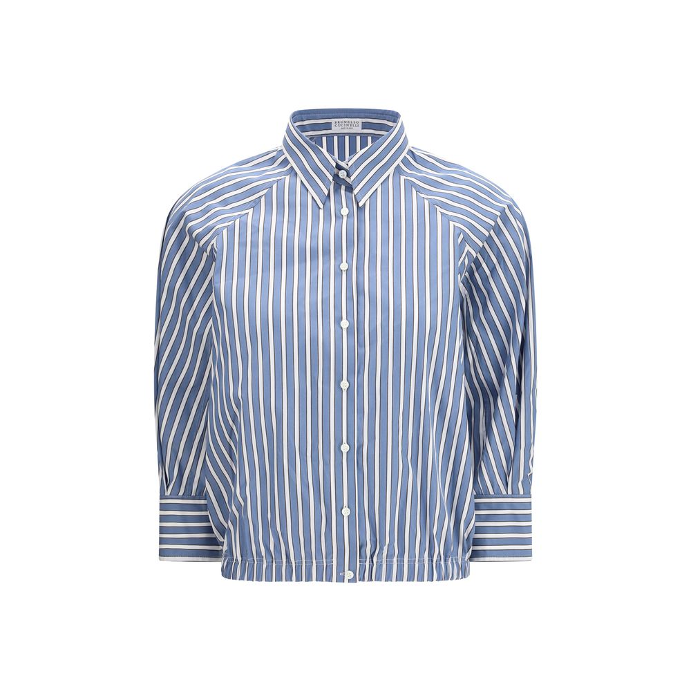 Brunello Cucinelli Blue Cotton Pattern Women's Shirt