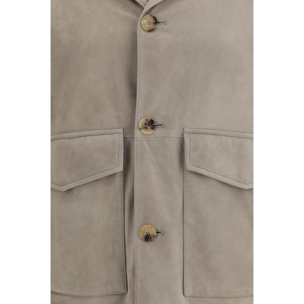 Brunello Cucinelli Bicolor Calf Leather Bos Taurus Leather Men's Jacket