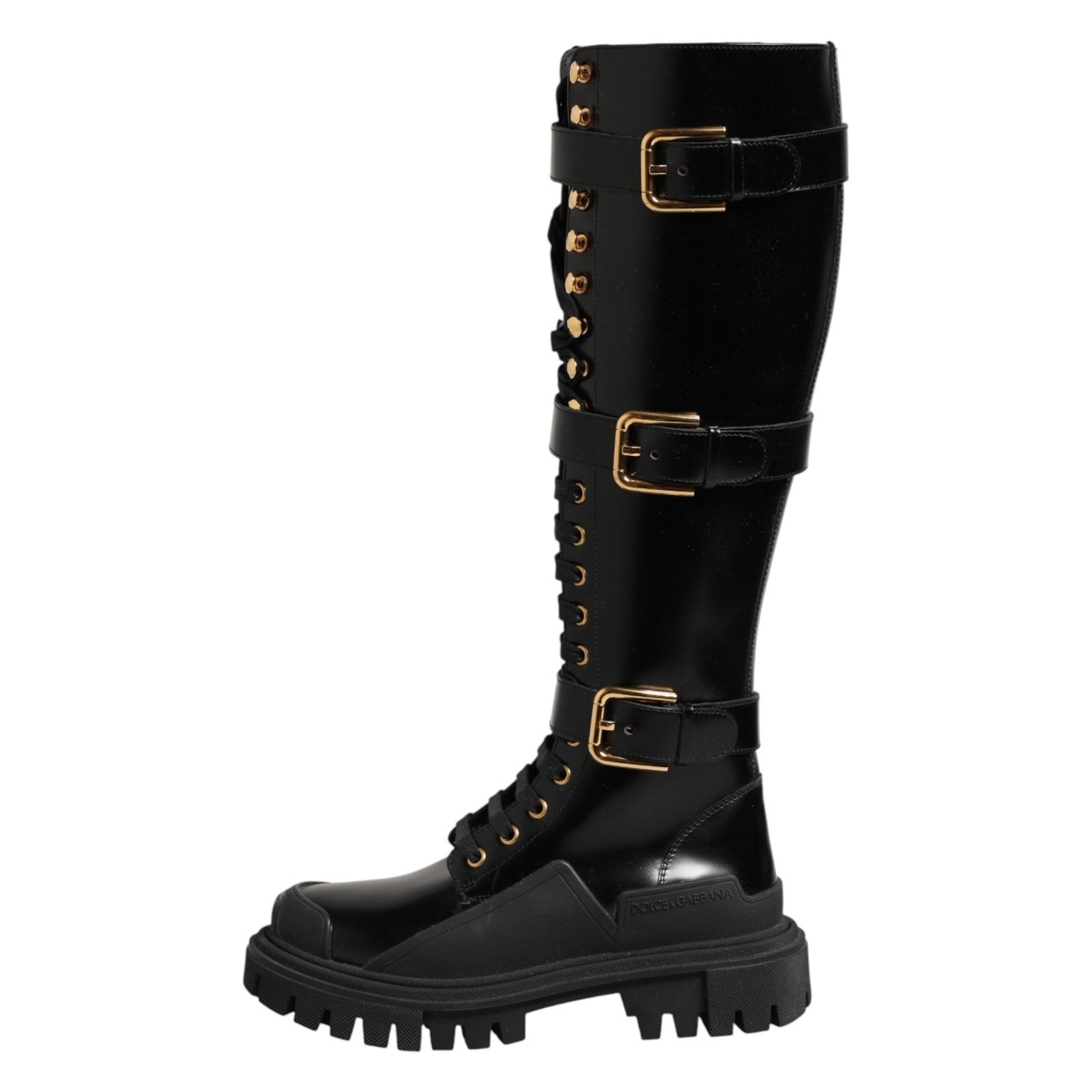 Dolce & Gabbana Black Buckle Embellished Knee High Boots Women's Shoes (Pre-Owned)