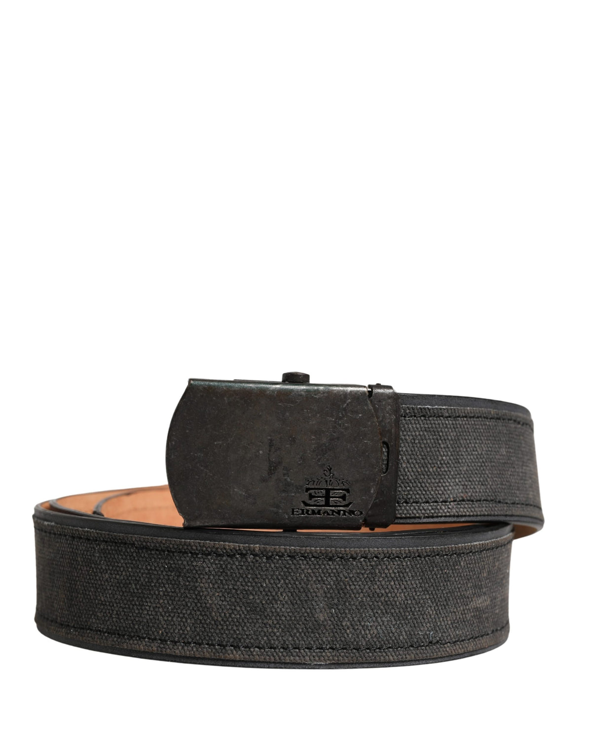 Ermanno Scervino Black Leather Cotton Logo Metal Buckle Women's Belt (Pre-Owned)