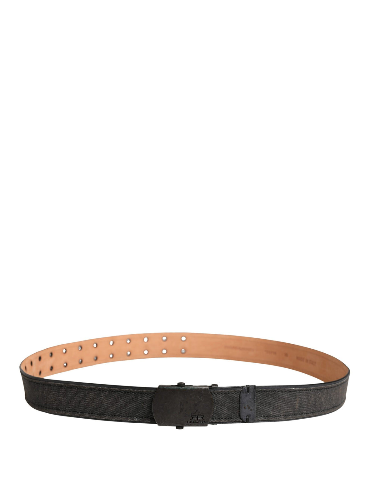 Ermanno Scervino Black Leather Cotton Logo Metal Buckle Women's Belt (Pre-Owned)