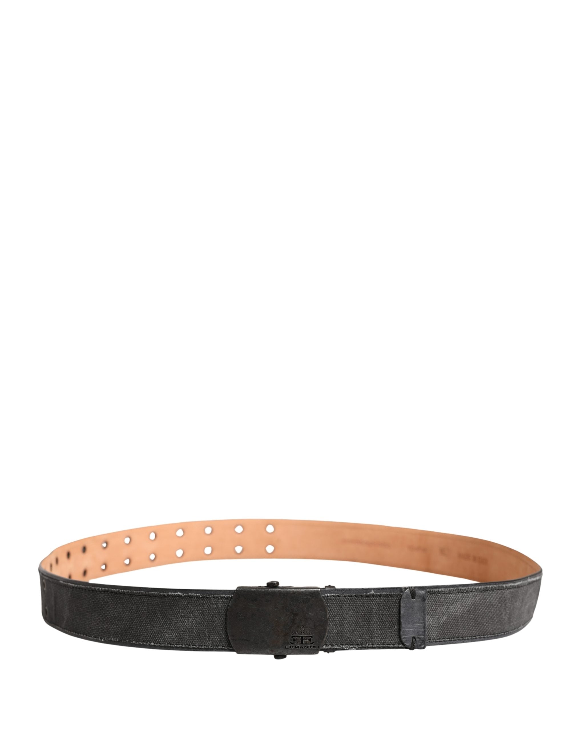 Ermanno Scervino Black Leather Cotton Logo Metal Buckle Women's Belt (Pre-Owned)