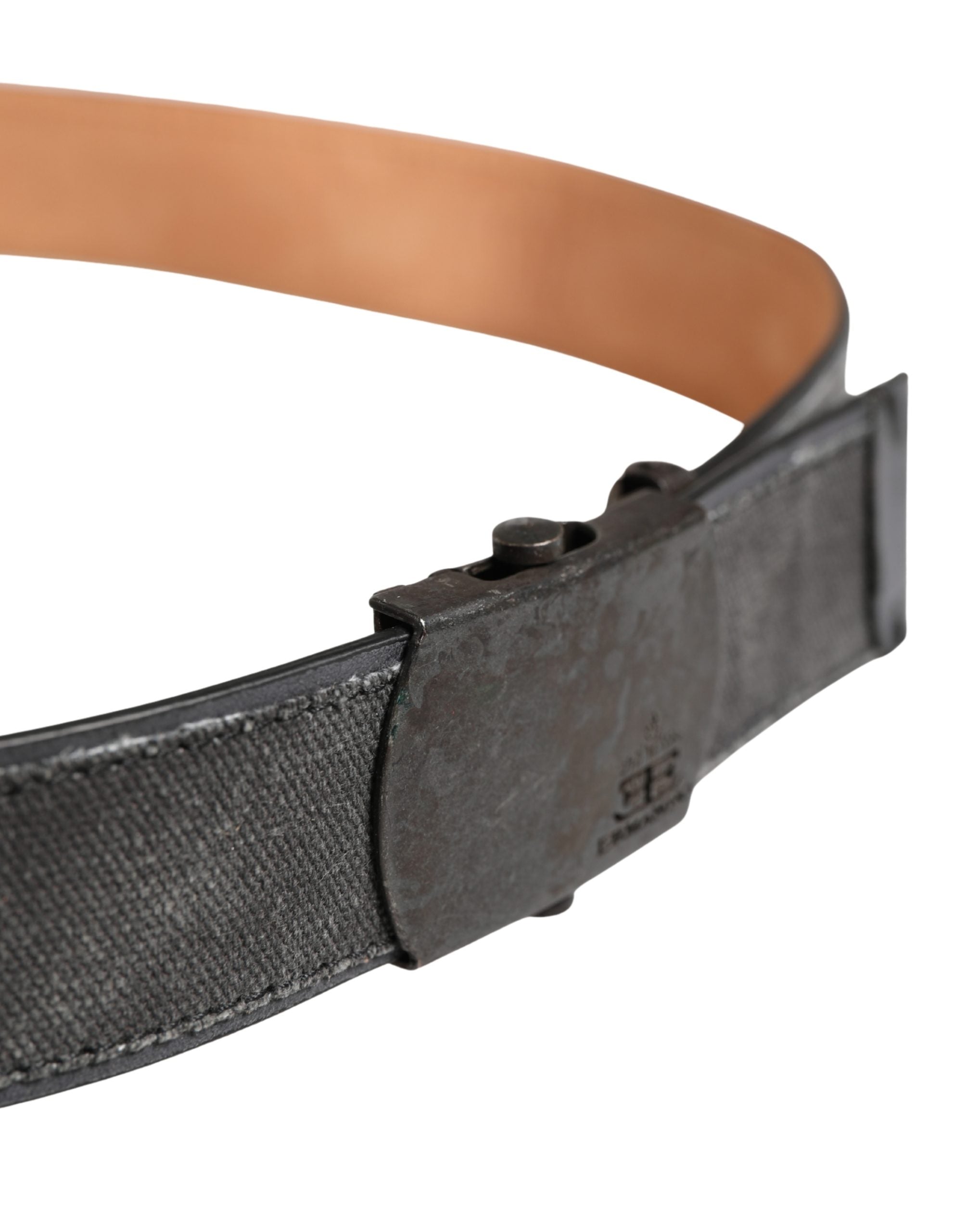 Ermanno Scervino Black Leather Cotton Logo Metal Buckle Women's Belt (Pre-Owned)