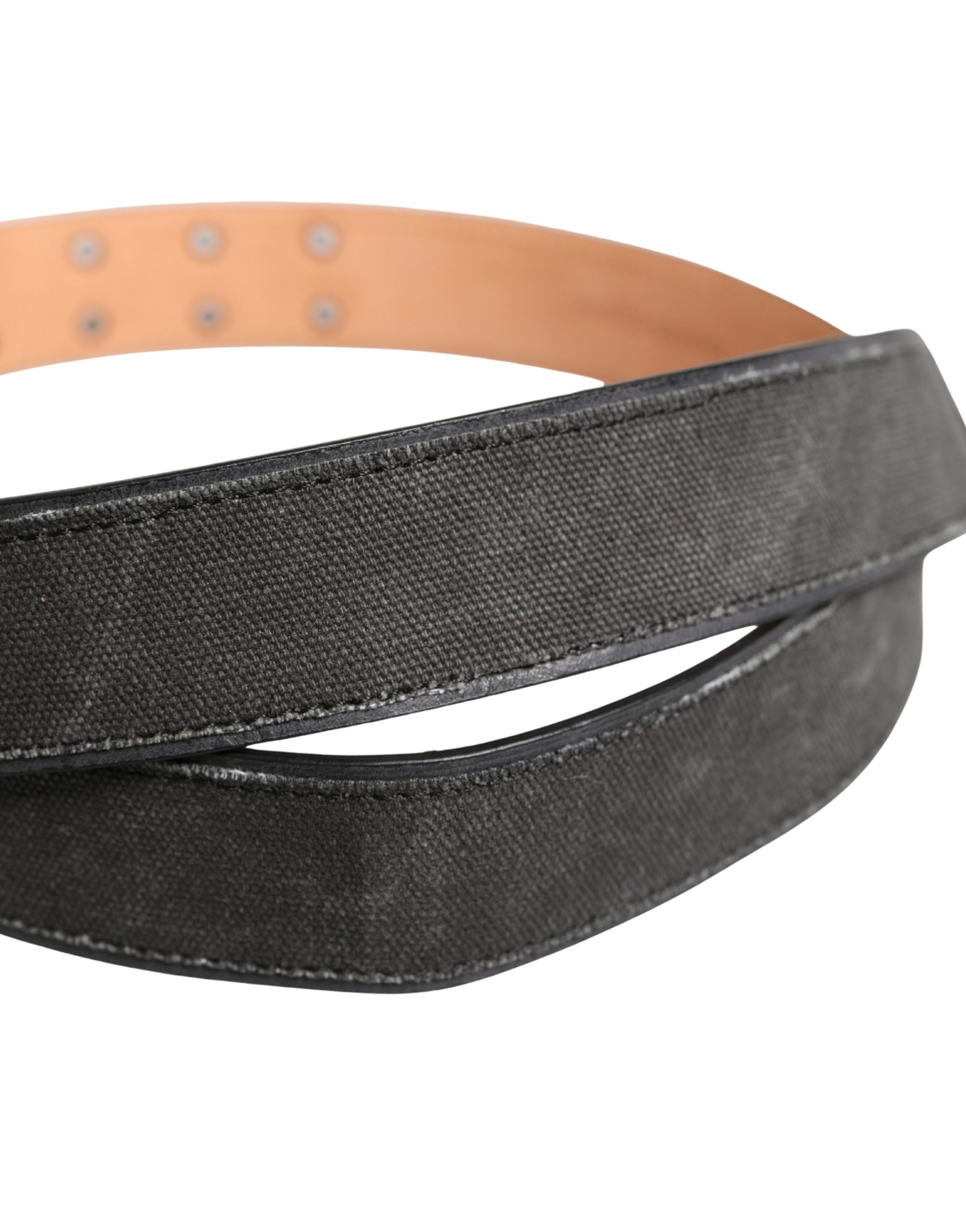 Ermanno Scervino Black Leather Cotton Logo Metal Buckle Women's Belt (Pre-Owned)