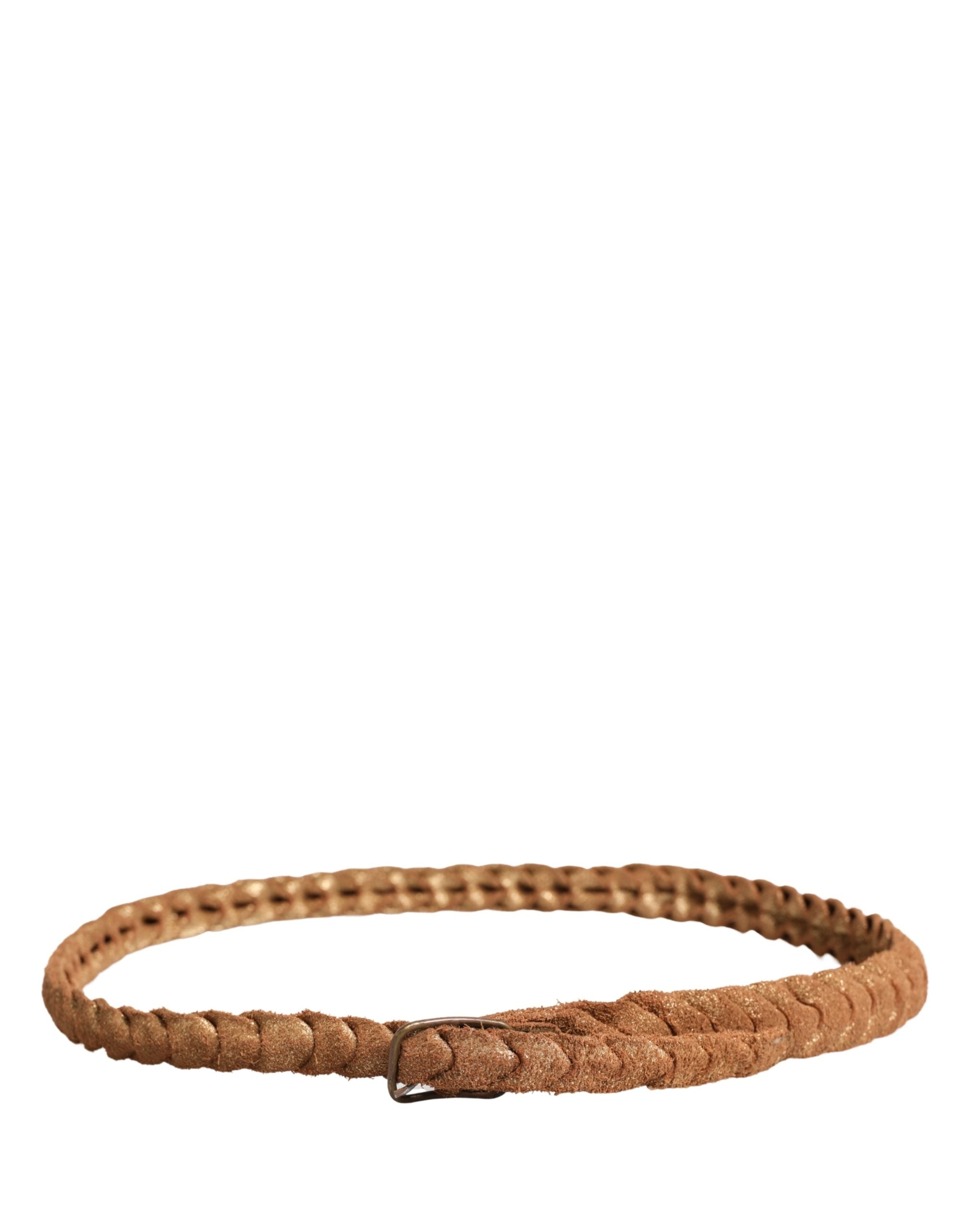 Ermanno Scervino Brown Leather Braided Metal Buckle Women's Belt (Pre-Owned)