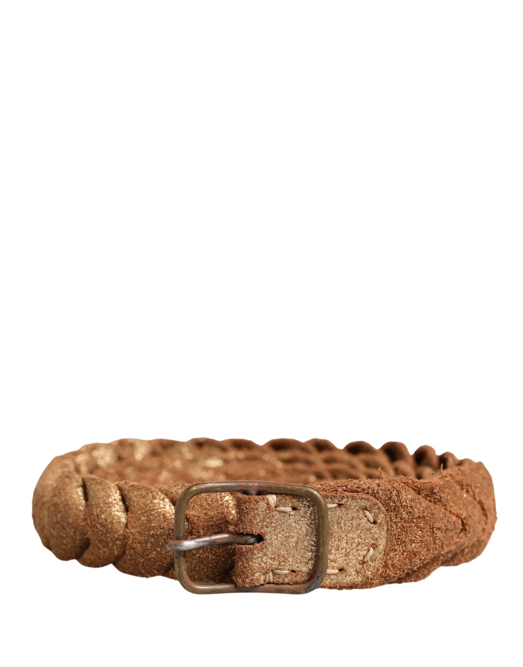 Ermanno Scervino Brown Leather Braided Metal Buckle Women's Belt