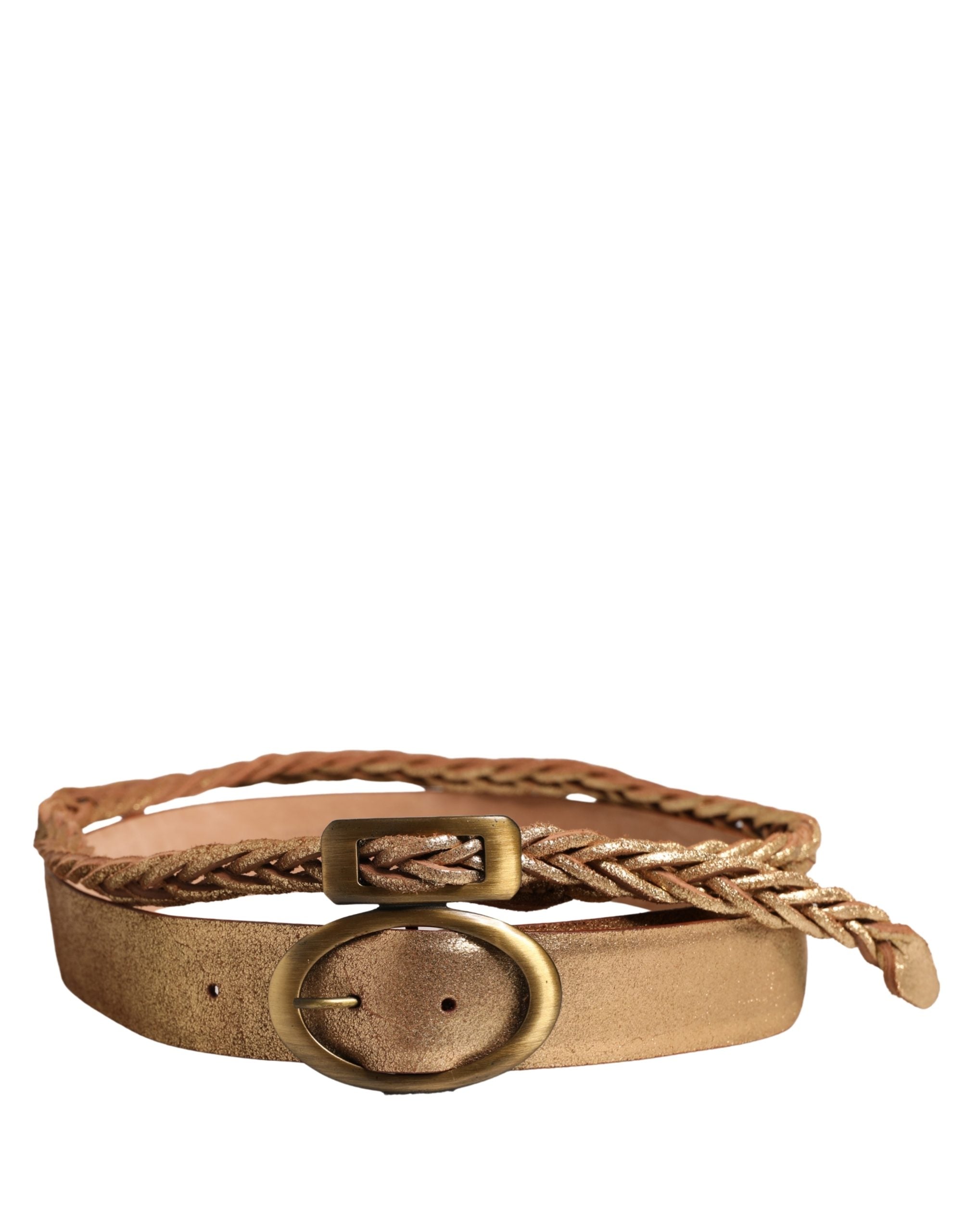 Ermanno Scervino Brown Leather Braided Metal Buckle Women's Belt