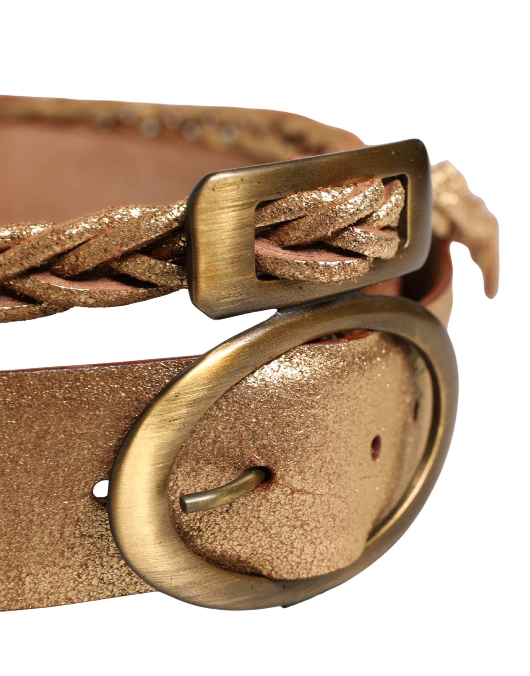 Ermanno Scervino Brown Leather Braided Metal Buckle Women's Belt