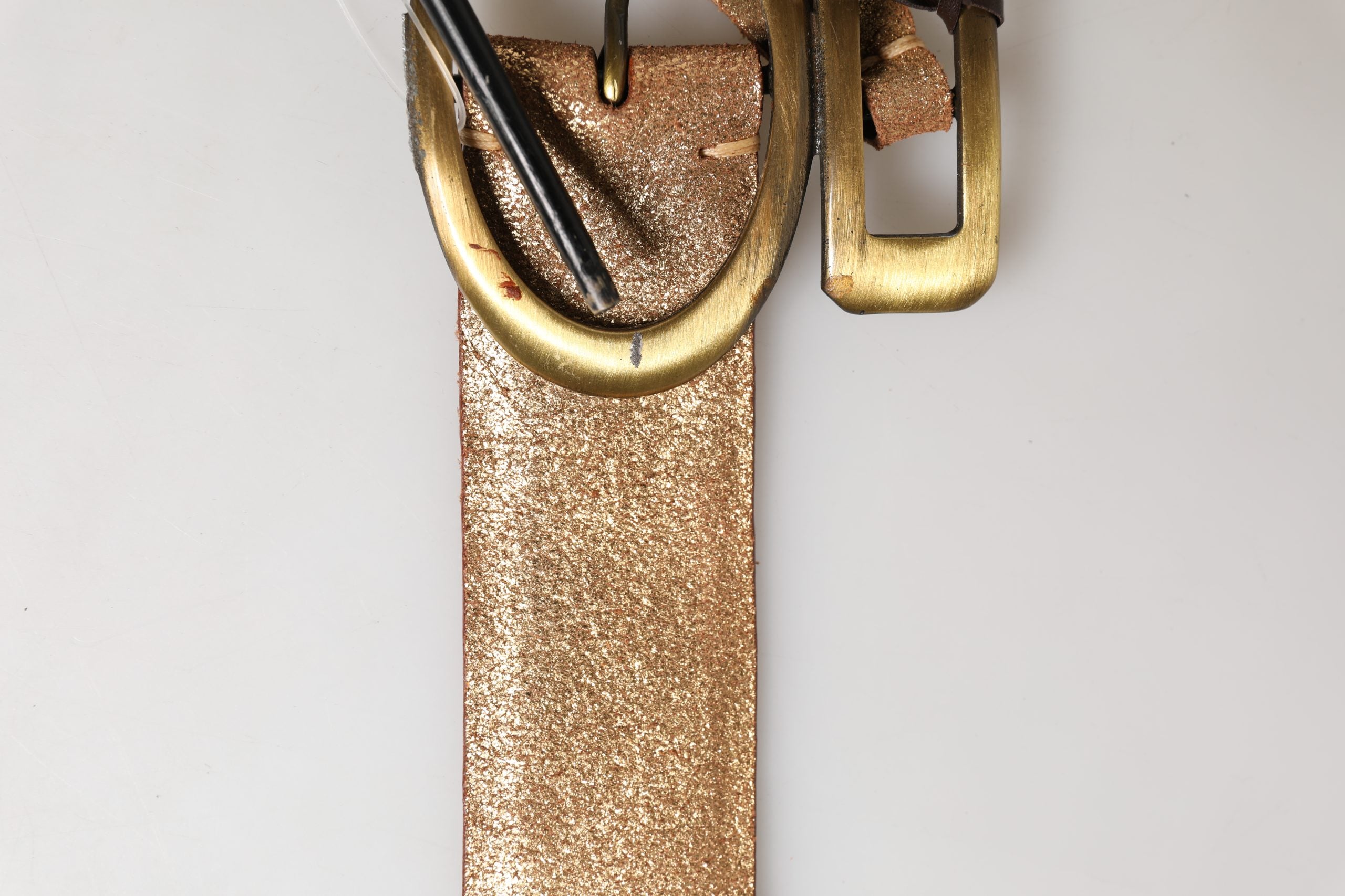 Ermanno Scervino Gold Leather Braided Metal Buckle Women's Belt (Pre-Owned)