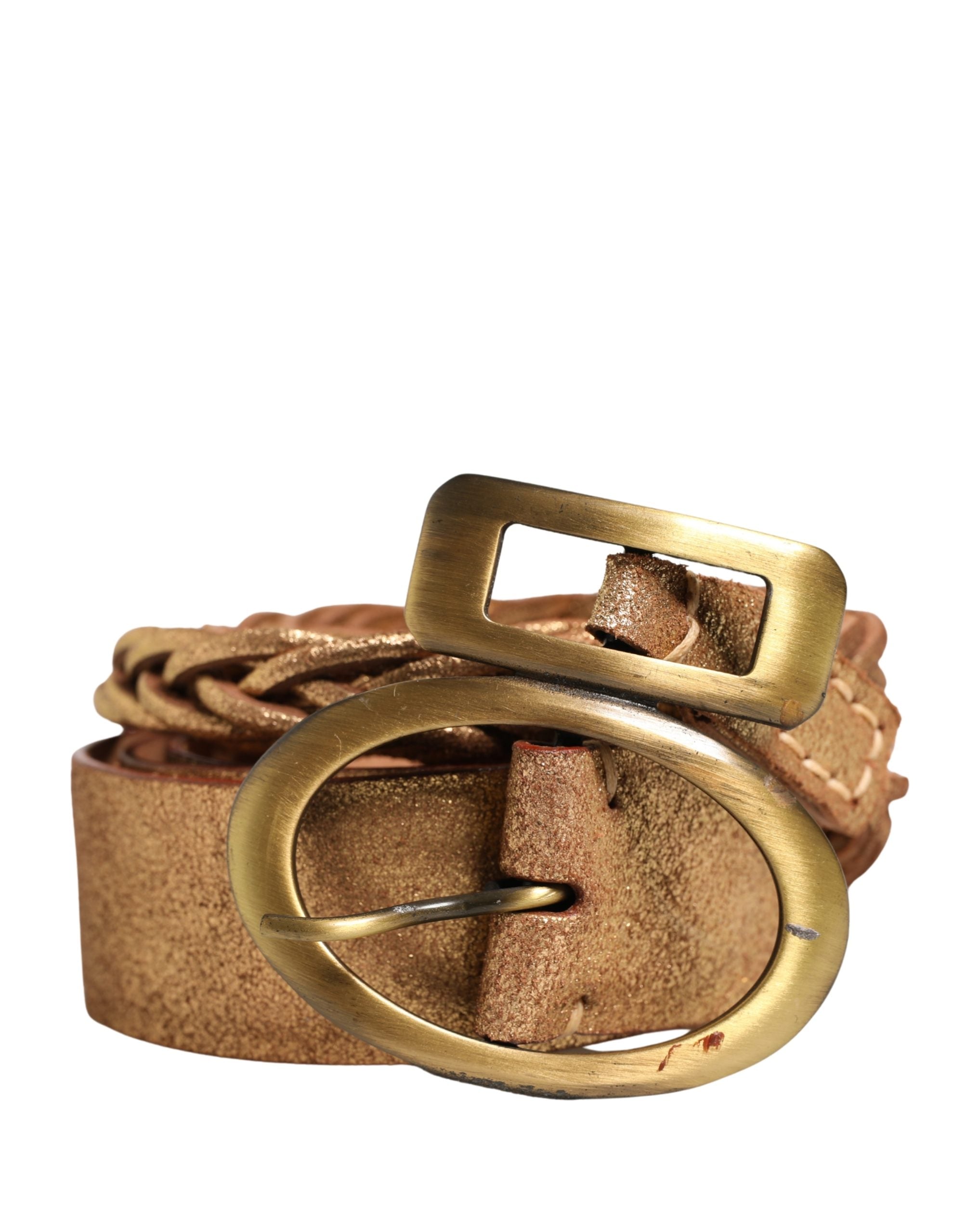 Ermanno Scervino Gold Leather Braided Metal Buckle Women's Belt (Pre-Owned)