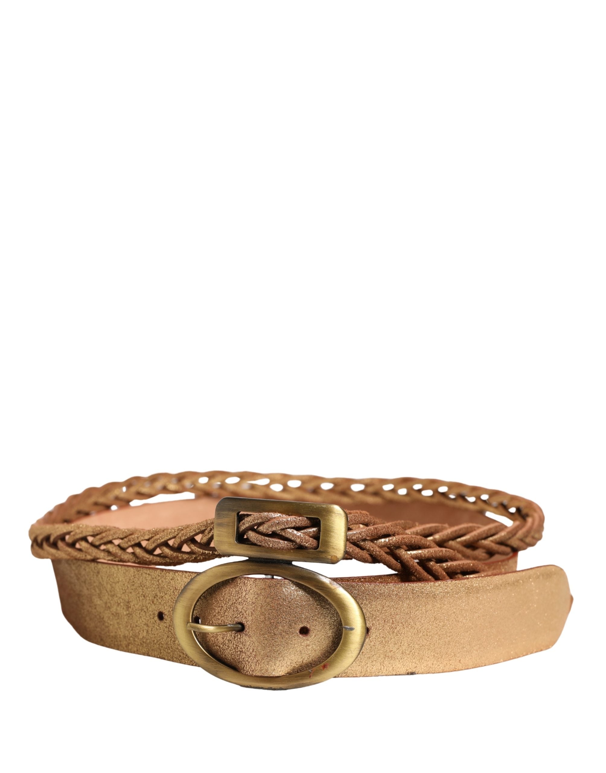 Ermanno Scervino Gold Leather Braided Metal Buckle Women's Belt (Pre-Owned)