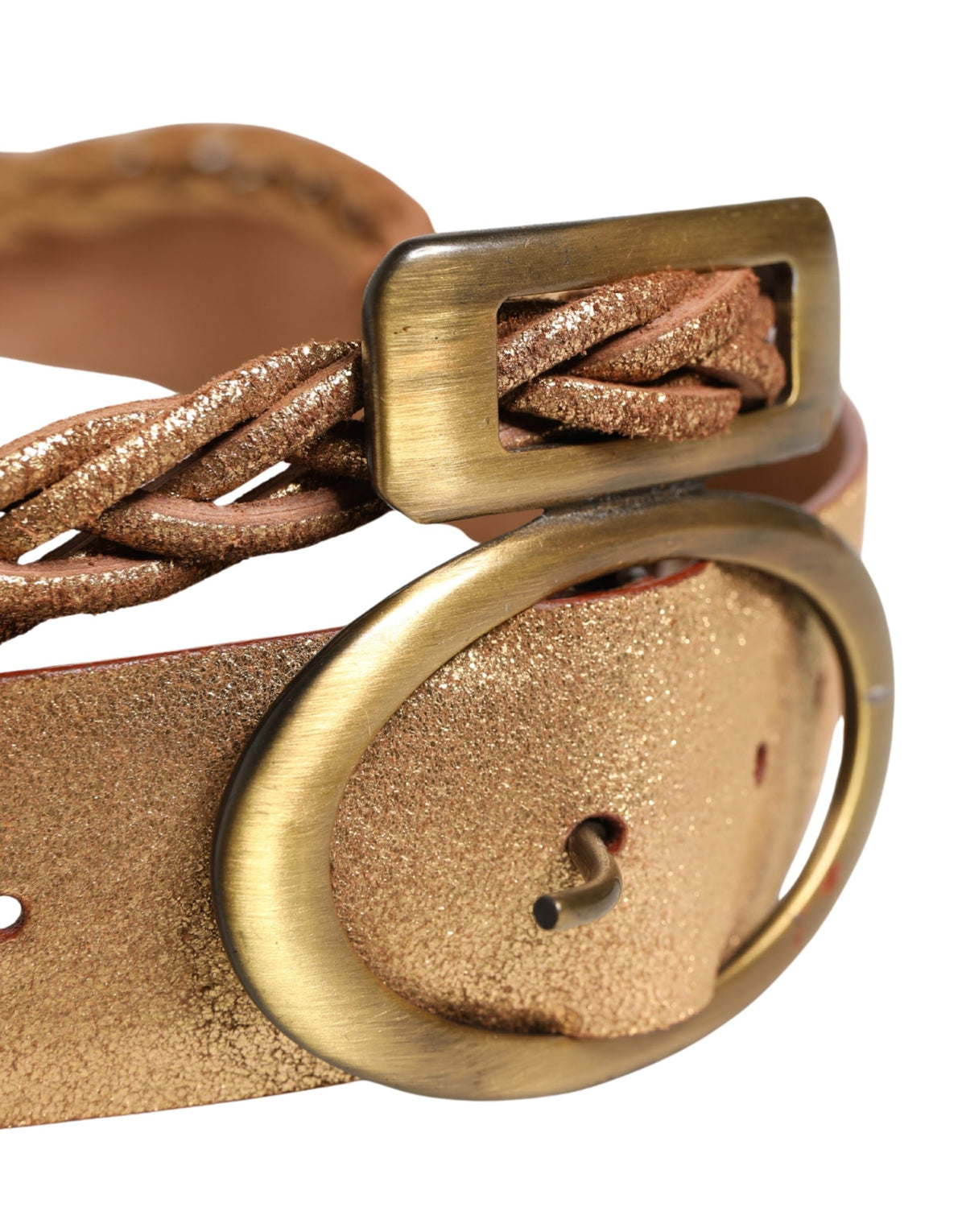 Ermanno Scervino Gold Leather Braided Metal Buckle Women's Belt (Pre-Owned)