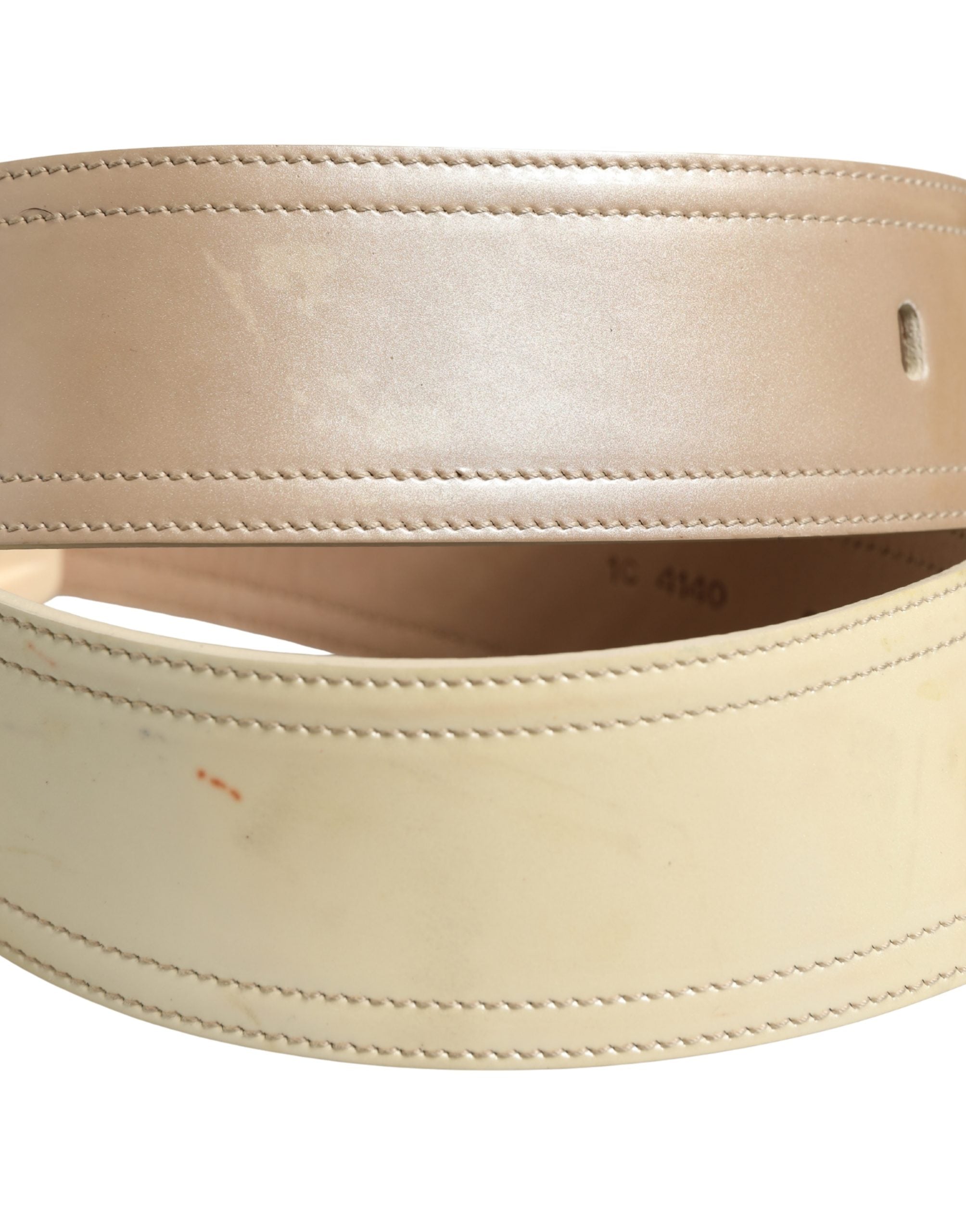 Prada Beige Leather Logo Wide Waist Women Square Buckle Women's Belt (Pre-Owned)