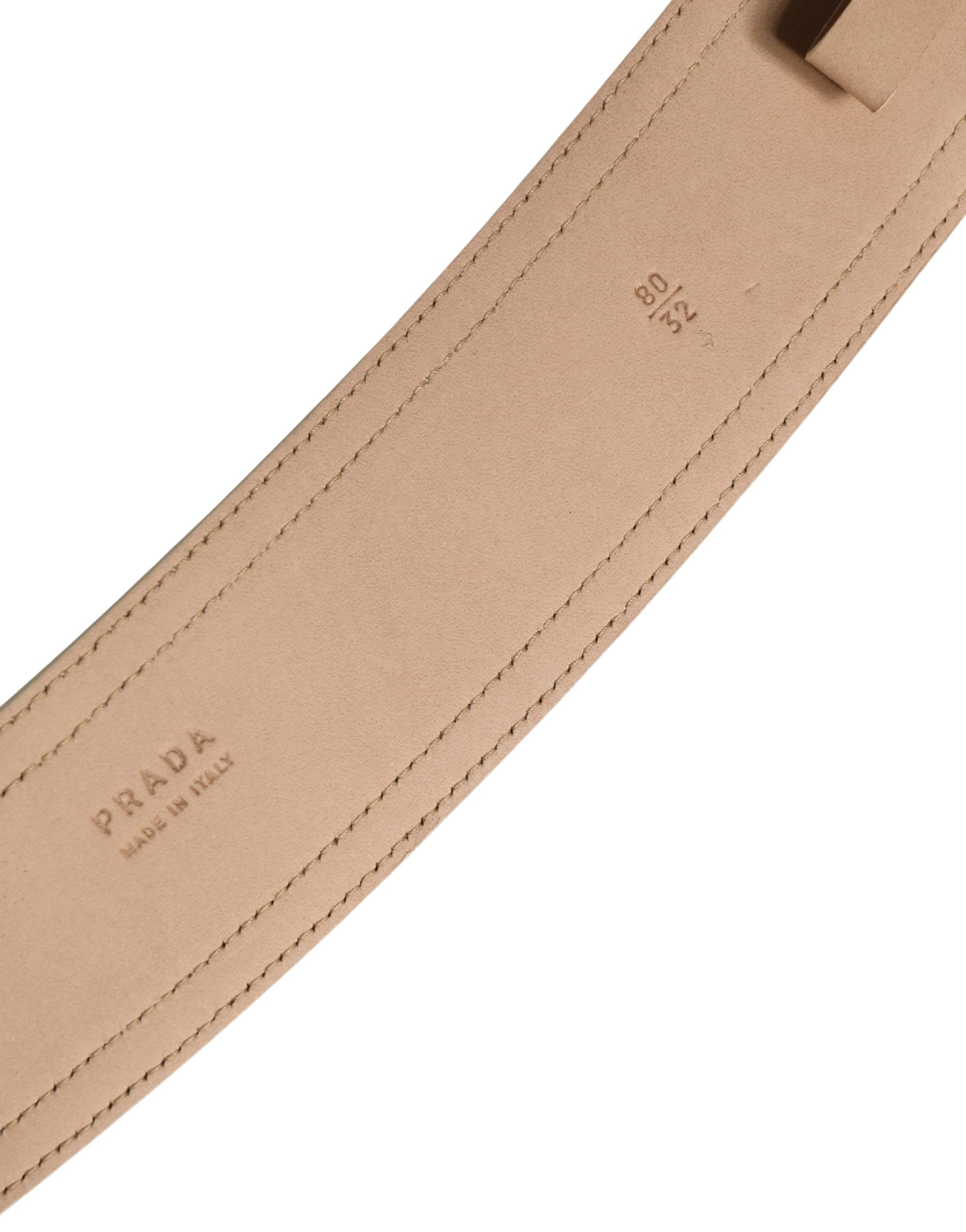Prada Beige Leather Logo Wide Waist Women Square Buckle Women's Belt (Pre-Owned)