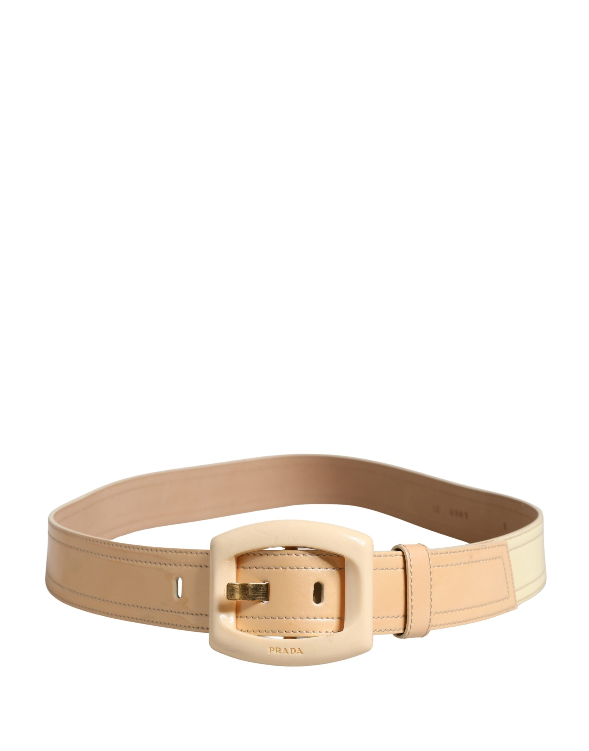 Prada Beige Leather Logo Wide Waist Women Square Buckle Women's Belt (Pre-Owned)