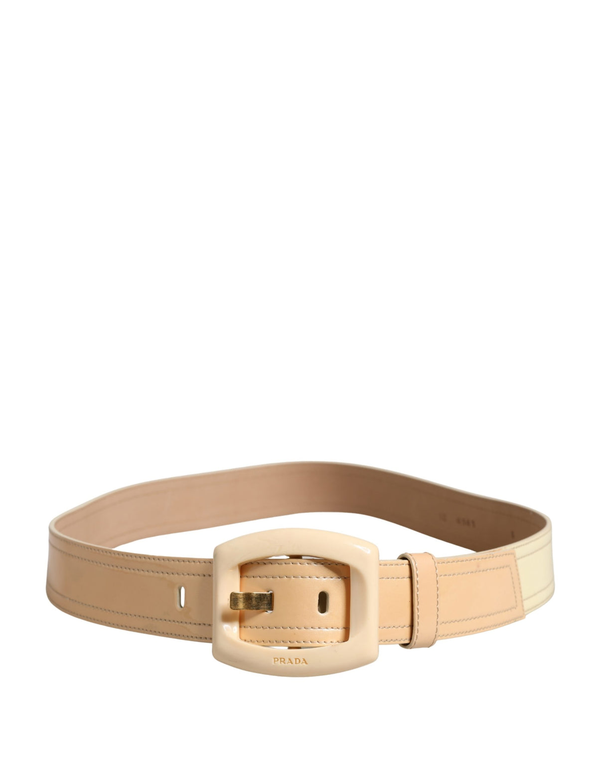 Prada Beige Leather Logo Wide Waist Women Square Buckle Women's Belt (Pre-Owned)